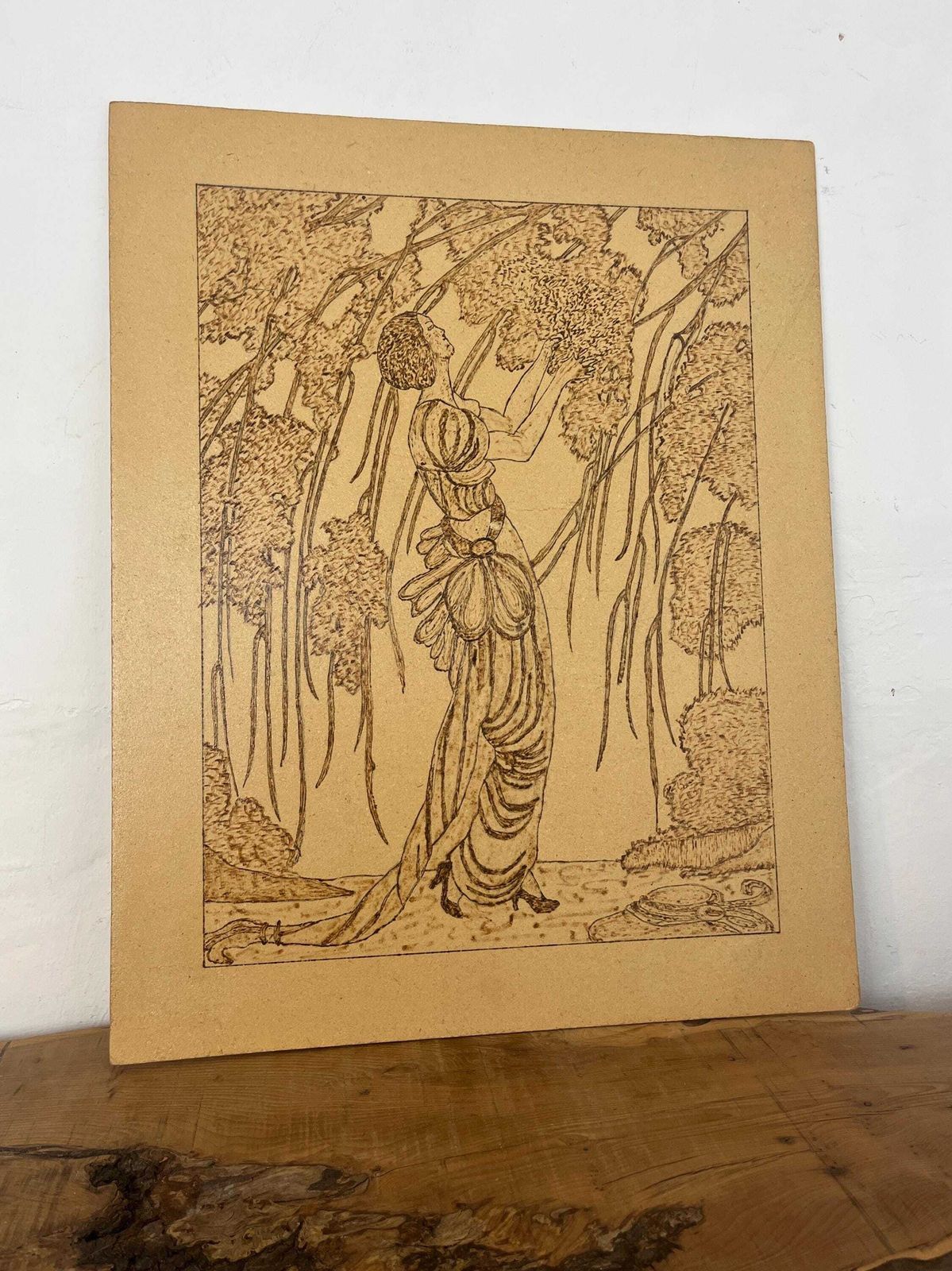Vogue Pyrography Pokerwork, Vintage Art Picture, Fashion Design, Helen Dryden, Cherry Blossom, Wood Painting photo furniture