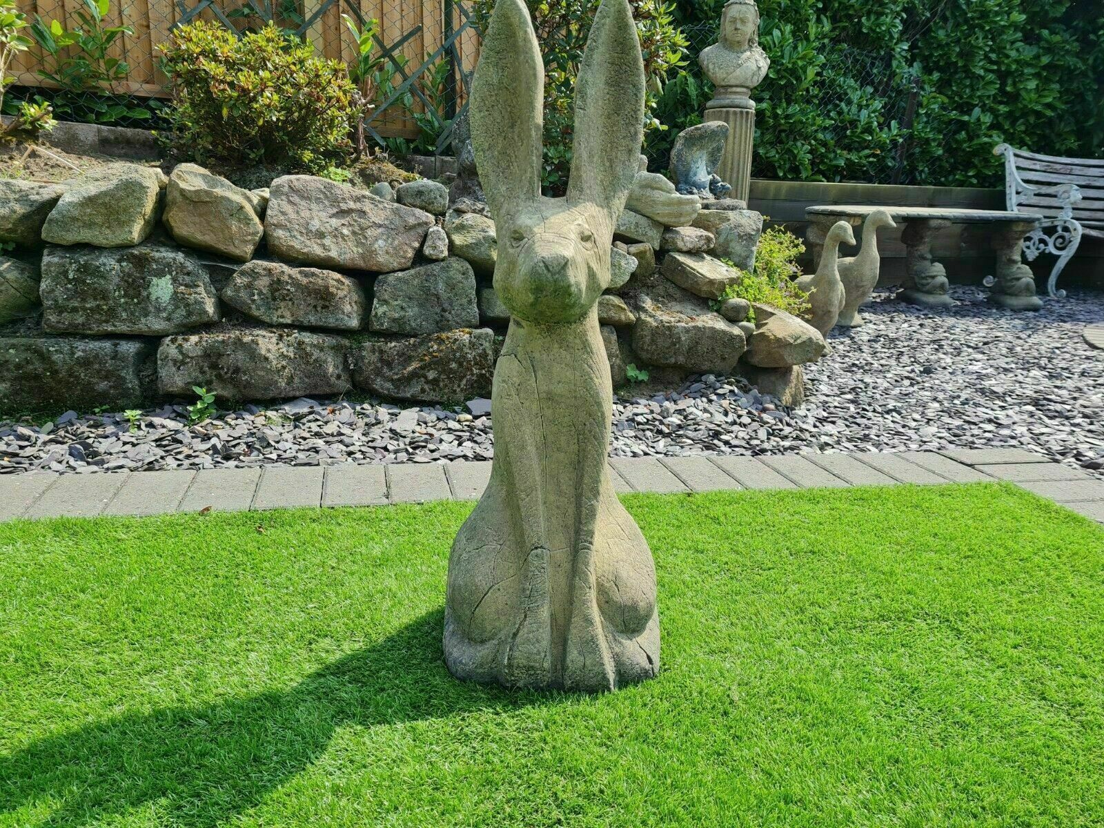 Vintage English Stone Hare Garden Ornament Woody 0231.