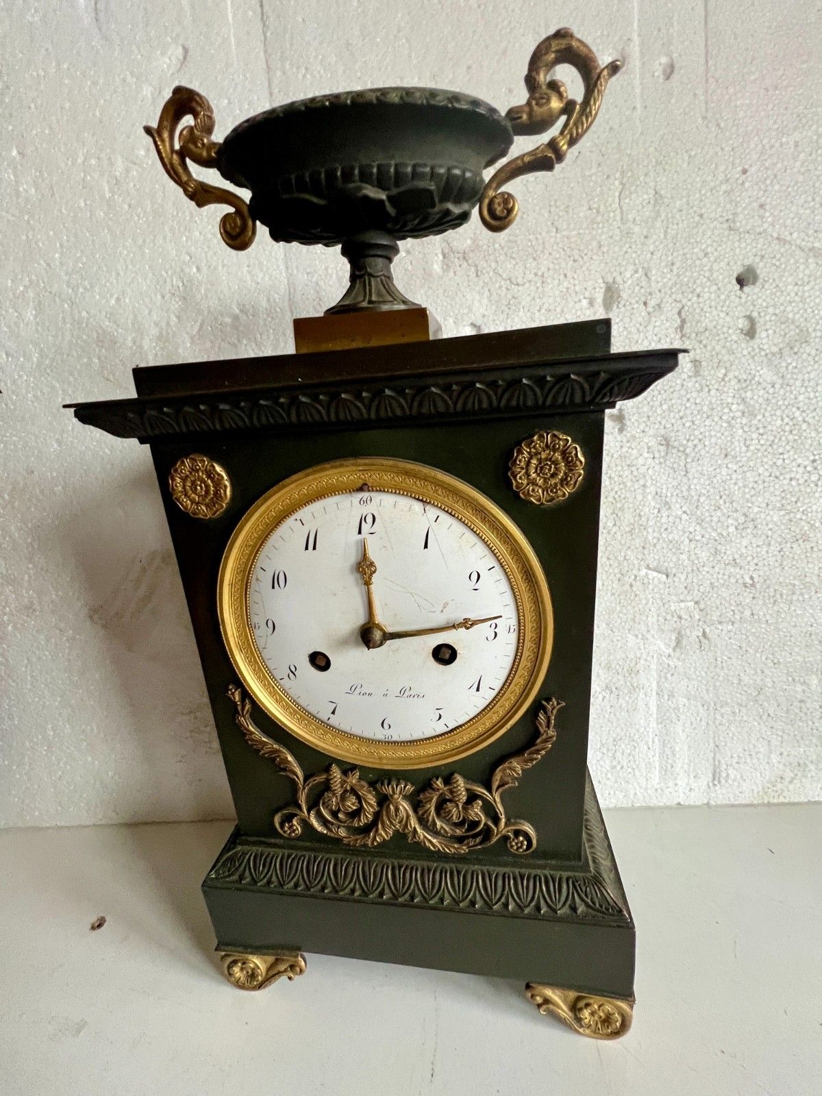 19th Century Empire Style Green Patina Bronze Clock photo furniture