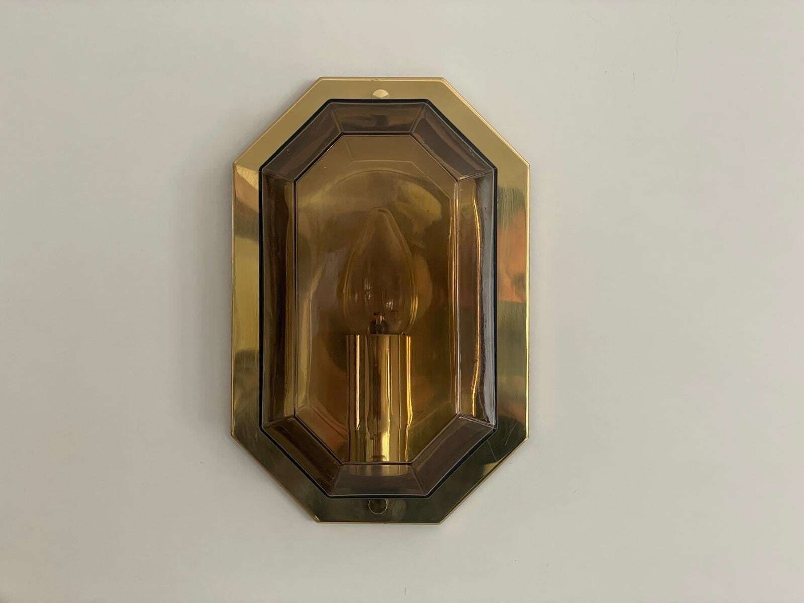 photo for sale Smoke Glass & Brass Set Of 3 Sconces By Limburg, 1960s, Germany