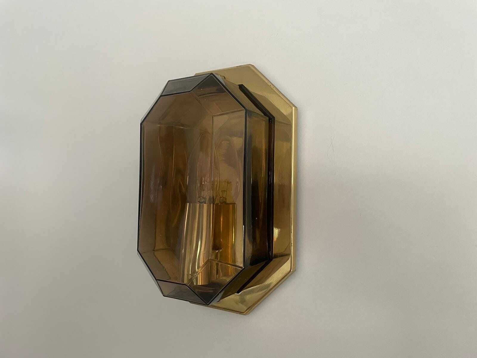 photo vinterior Smoke Glass & Brass Set Of 3 Sconces By Limburg, 1960s, Germany