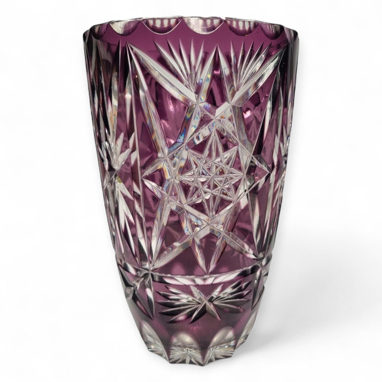 Vintage Bohemian Vase Amethyst Cut Crystal Glass Vase Stars And Webs 50's photo furniture