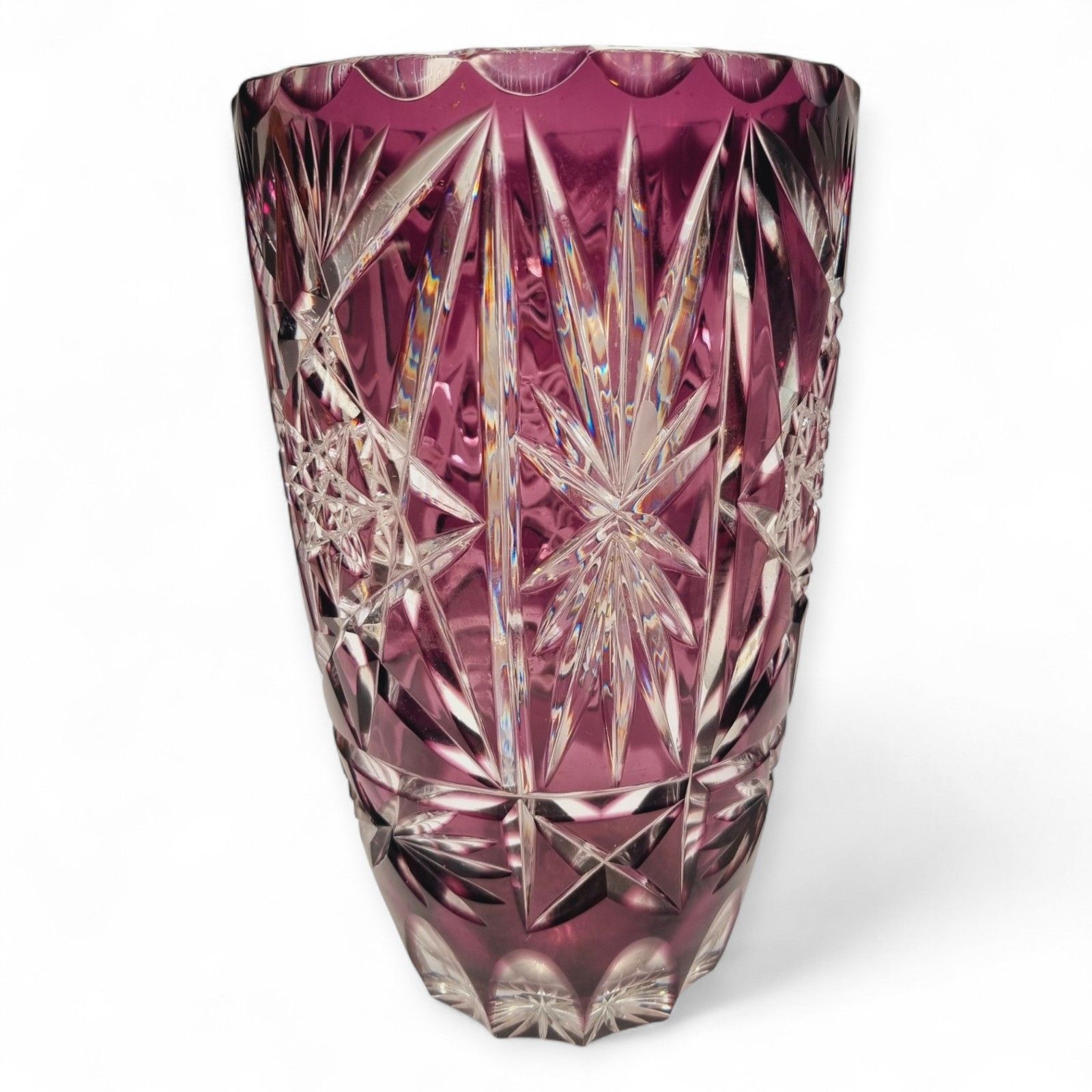 Home Decor Vintage Bohemian Vase Amethyst Cut Crystal Glass Vase Stars And Webs 50's photo
