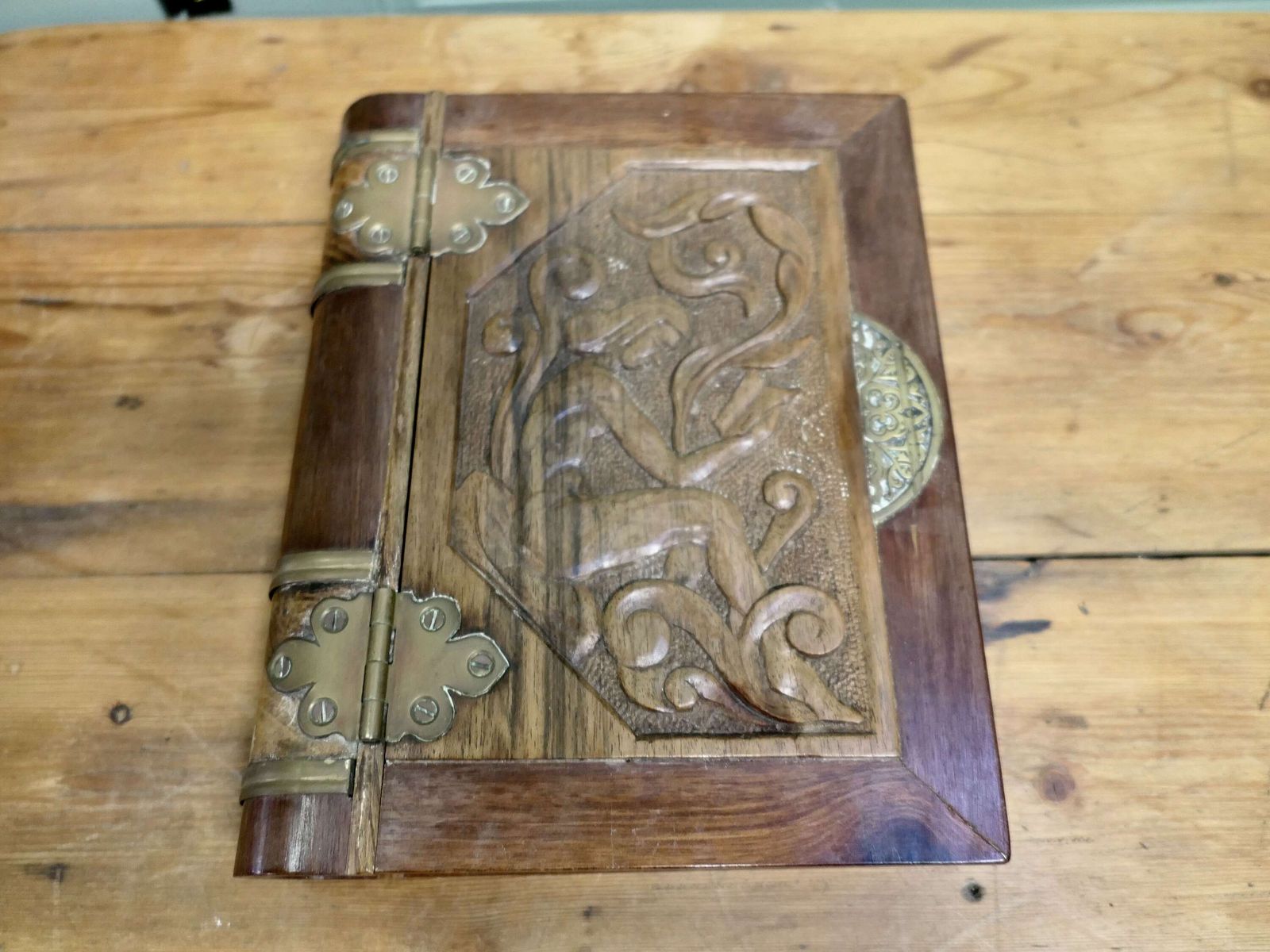 A Rare Art Nouveau Carved Secret Safe Book photo furniture