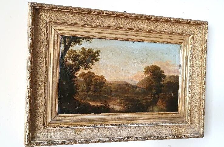 Ntique Painting On Canvas Depicting A Bucolic Landscape photo furniture