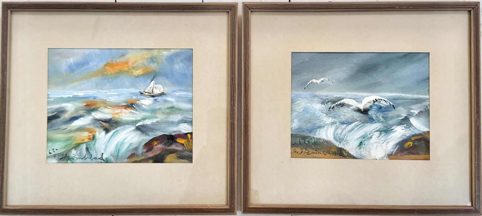 Songs Of The Nordic Sea 1962. Vintage Mixed Media Paintings By O. Strömblad.