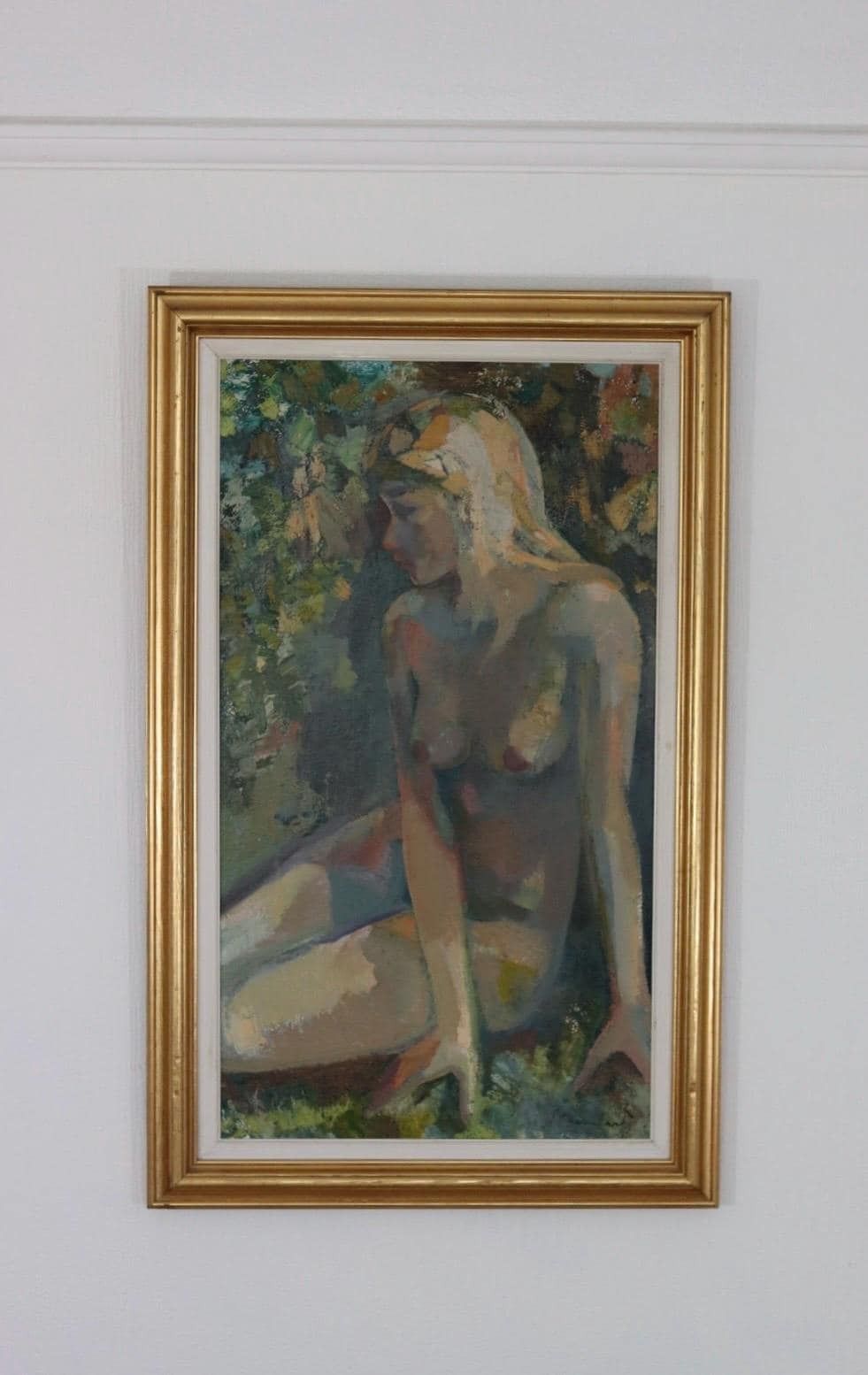 Original Danish Oil On Canvas – “Seated Woman” By Bernhard Petersen (1911–1988) – Signed & Framed – 94 × 59 Cm (37.0" × 23.2") photo for sale