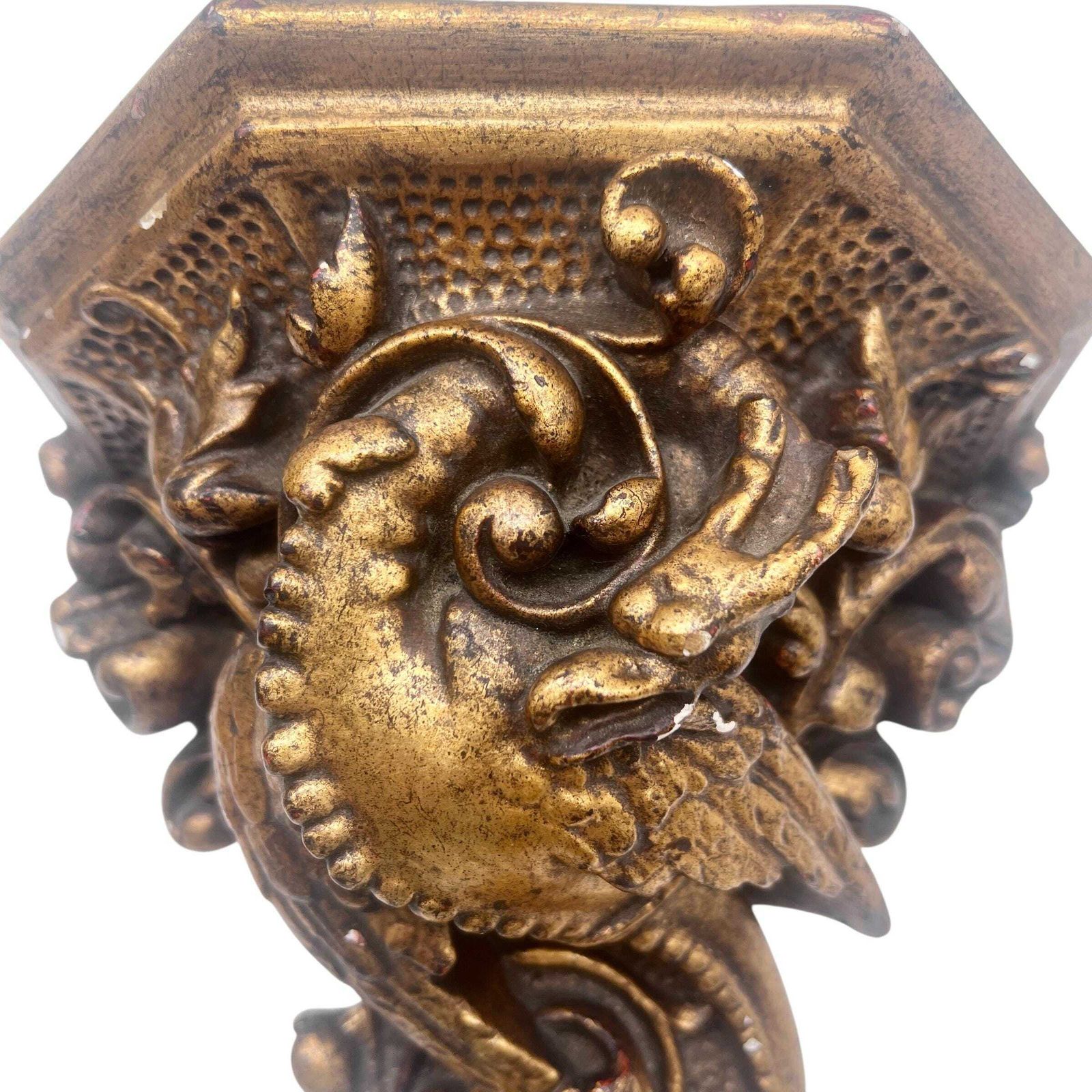 Antique Gilt Plaster Dragon Plinth Bracket Mythical Beast Floral Decoration Home Decor Country House Decor photo Art