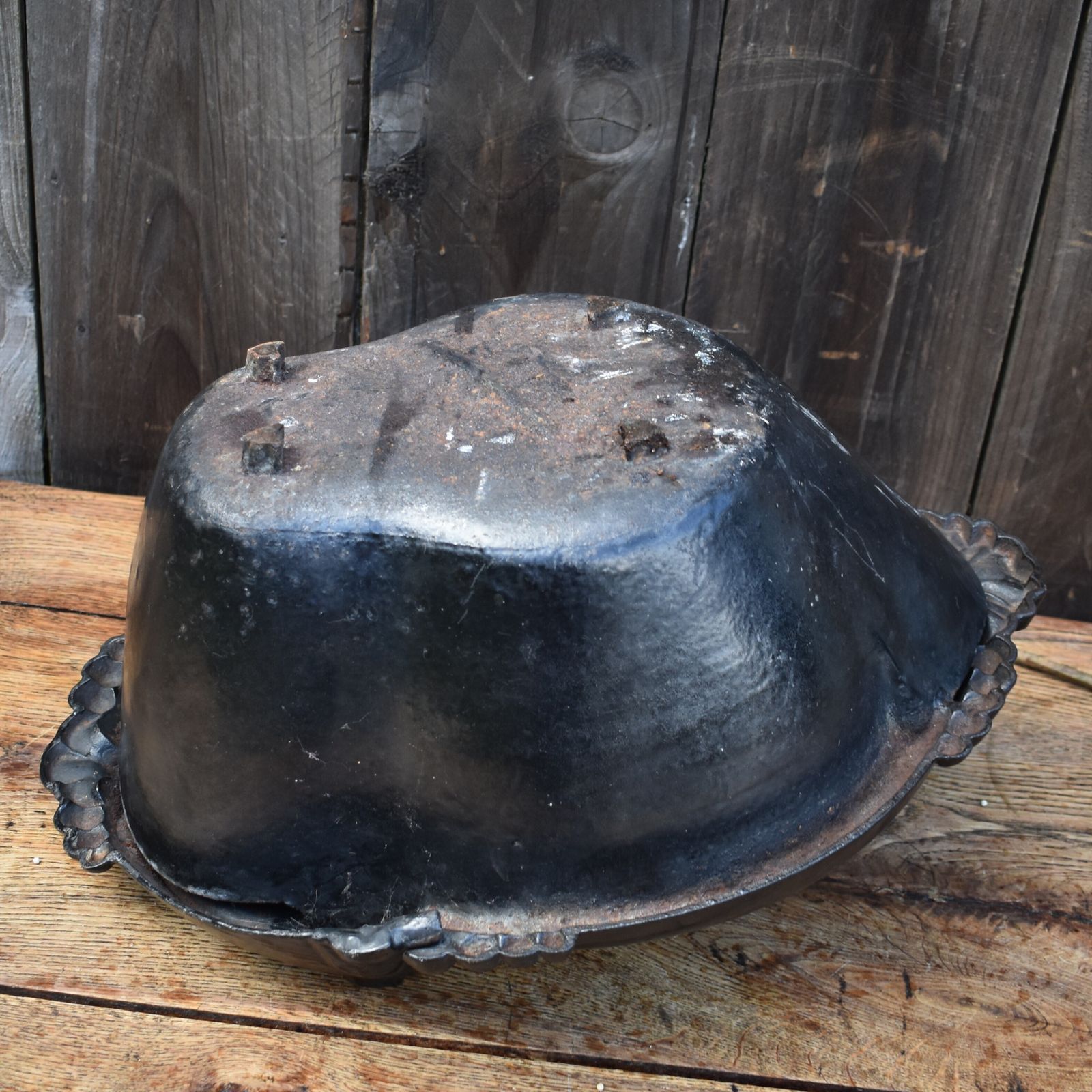 photo for sale Antique 19th Century French Cast Iron Japanned Helmet Coal Scuttle Fireside Bin