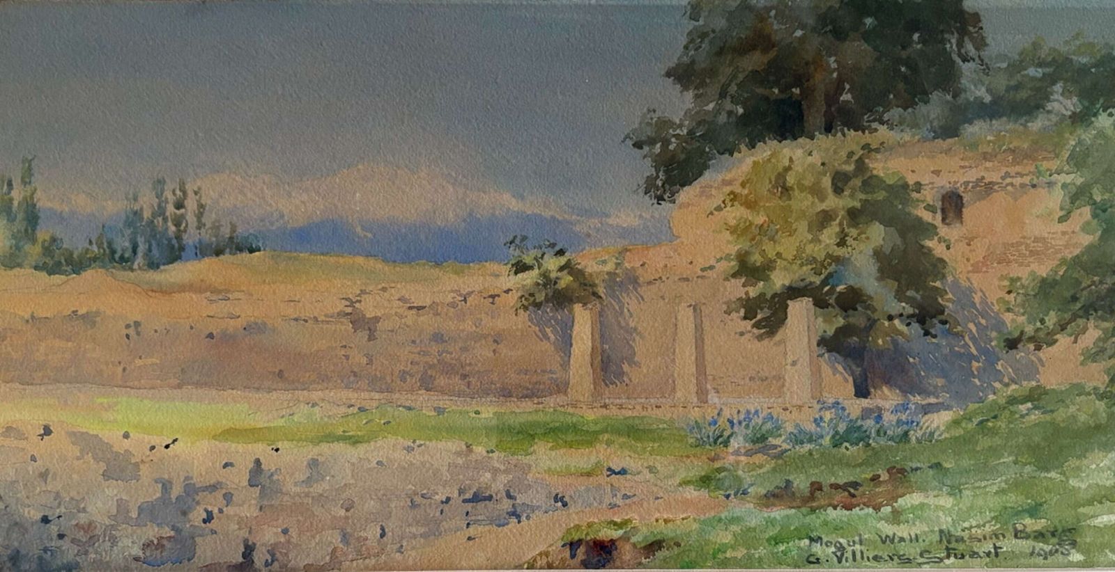 G Villiers Stuart   Watercolour Of Mughul Wall, Nasim Bagh (Garden Of Breezes) In Kashmir, photo for sale