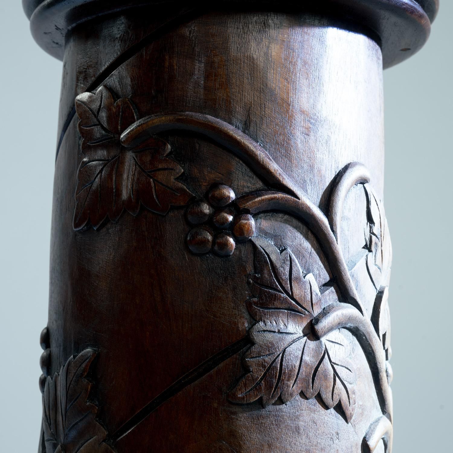photo furniture Pedestal Plantstand, Mahogany, Handcarved Grapevine Motive, Wood, 1950s