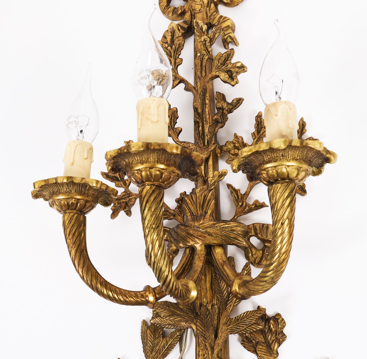 Antique Pair Of  French Louis Revival 3 Branch Ormolu Wall Lights  20th C photo vinterior