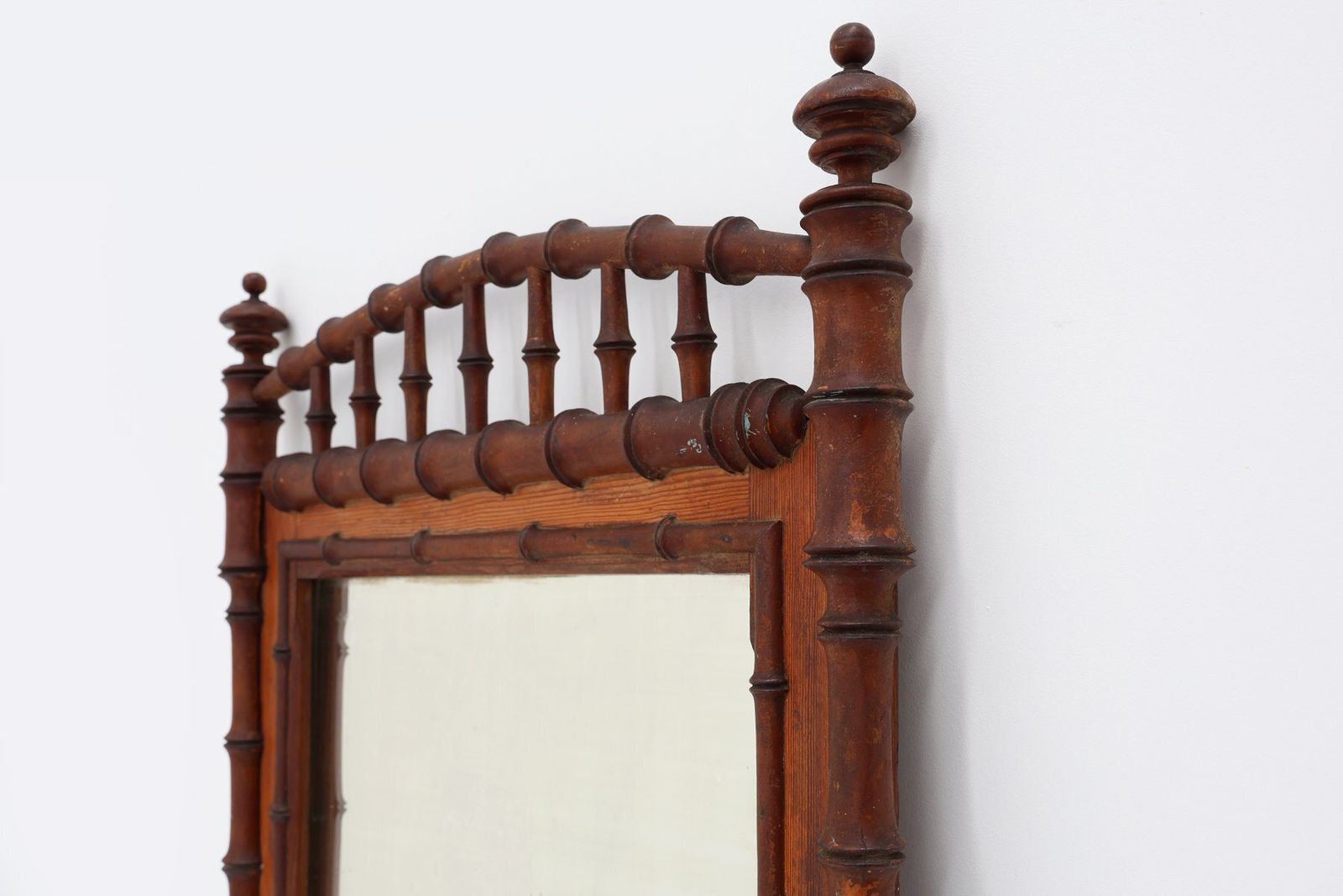 photo furniture Antique Faux Bamboo Wood Mirror, France, 19th Century