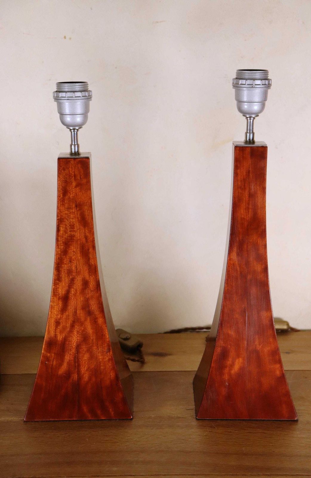 Set Of Vintage Hollywood Regency Burlwood Imitation Table Lamps , 1980's (St.257) photo buy