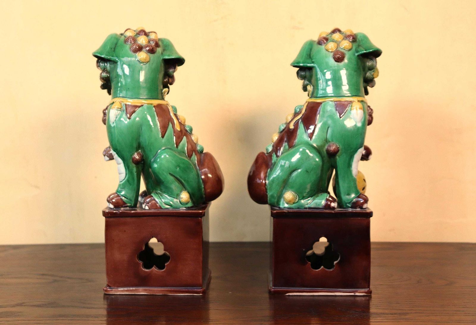Antique Sancai Foo Dogs, 19th Century Buddhist Lions Pair (St.267) photo vintage