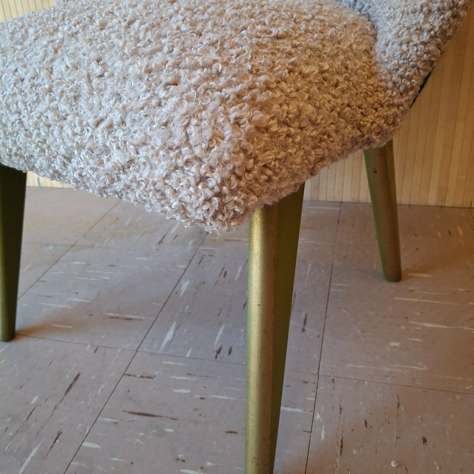 Fab Vintage Reworked Lloyd Loom Sirrom Chair Caramel Boucle & Lime Check Wool photo Furniture