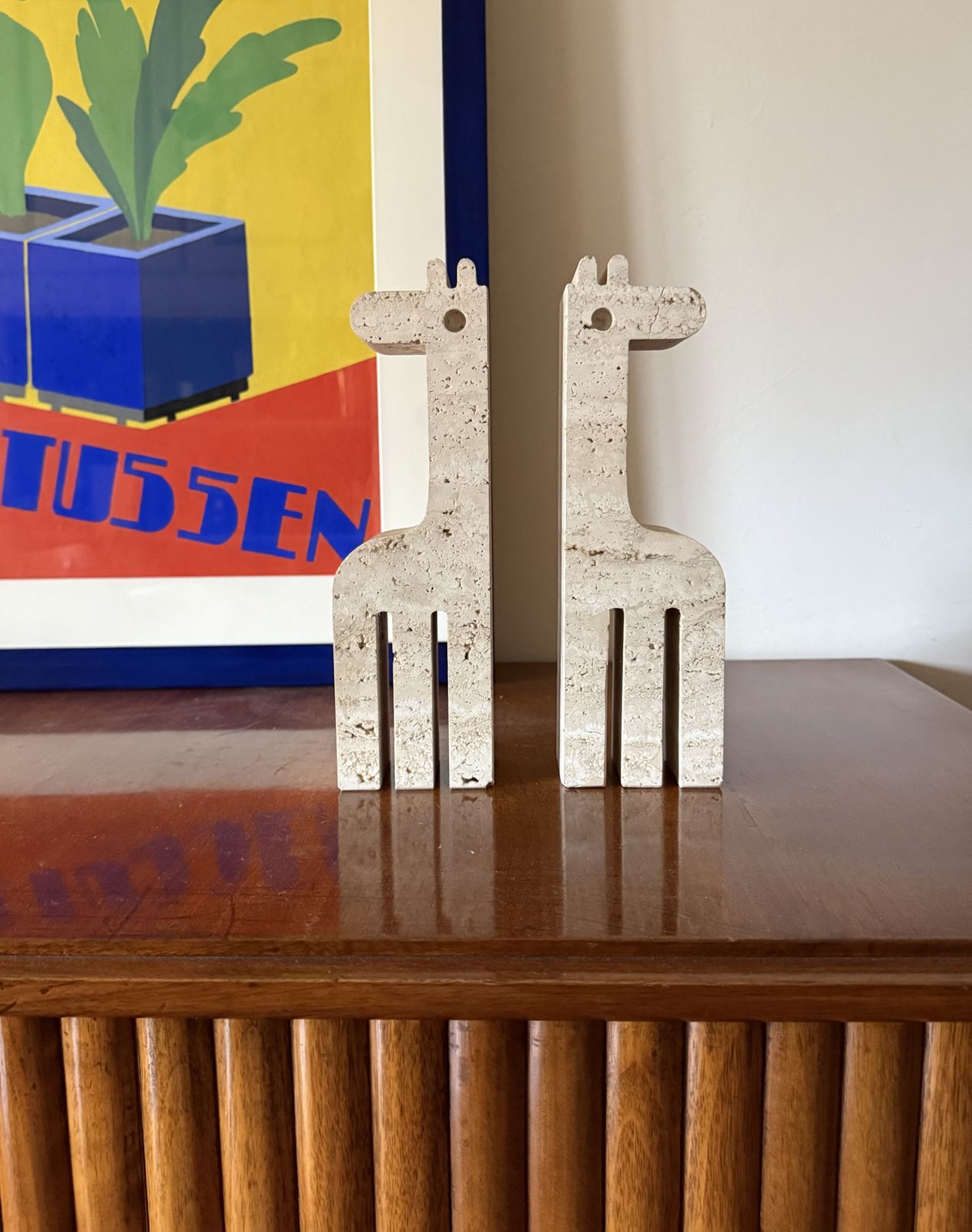 photo vintage Modern Set Of 2 Travertine Giraffe Shaped Bookends, Fratelli Mannelli, Italy 1970s
