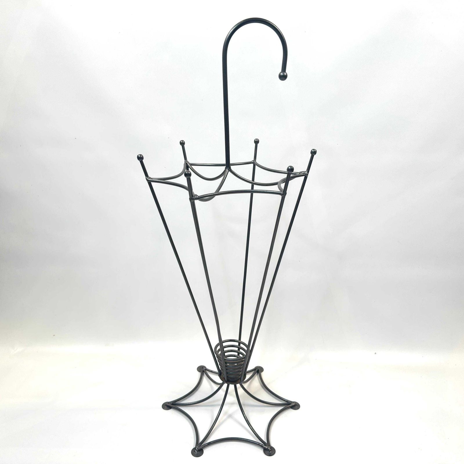 photo furniture Vintage Scandinavian Metal Umbrella Stand – Mid Century Gunmetal Hall Stand