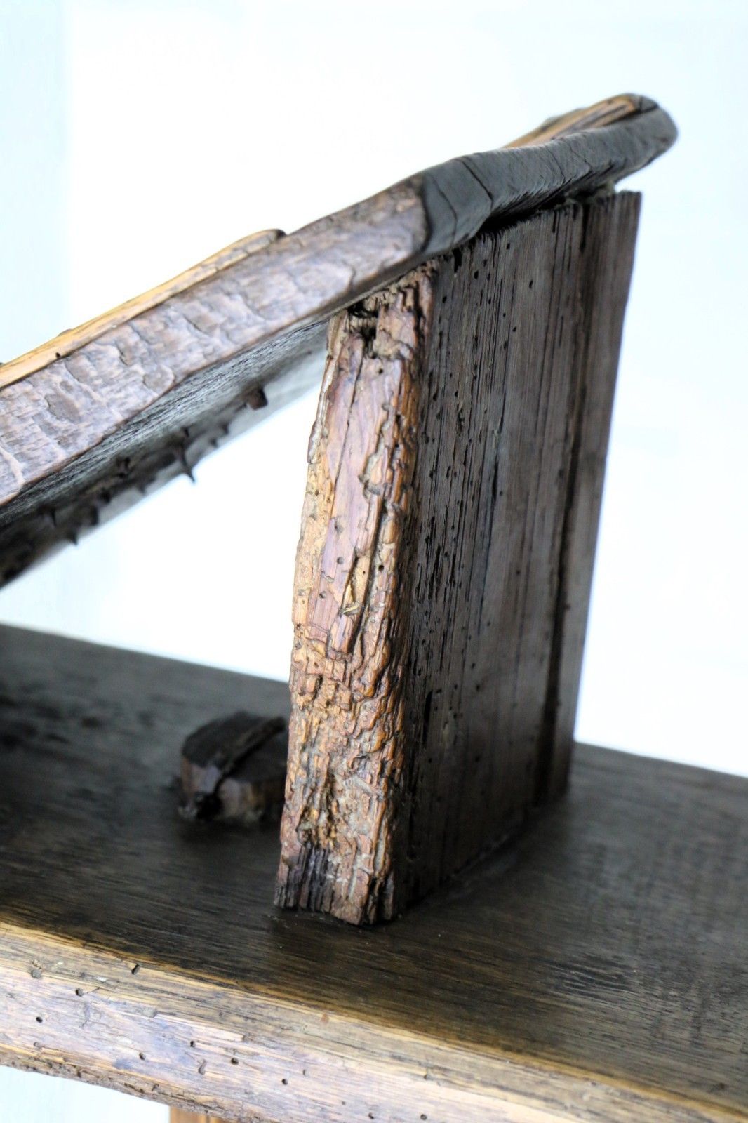 Antique Aged Wooden Stool Wool Shredder Farmhouse Item Rustic Oak 19th Century photo vintage