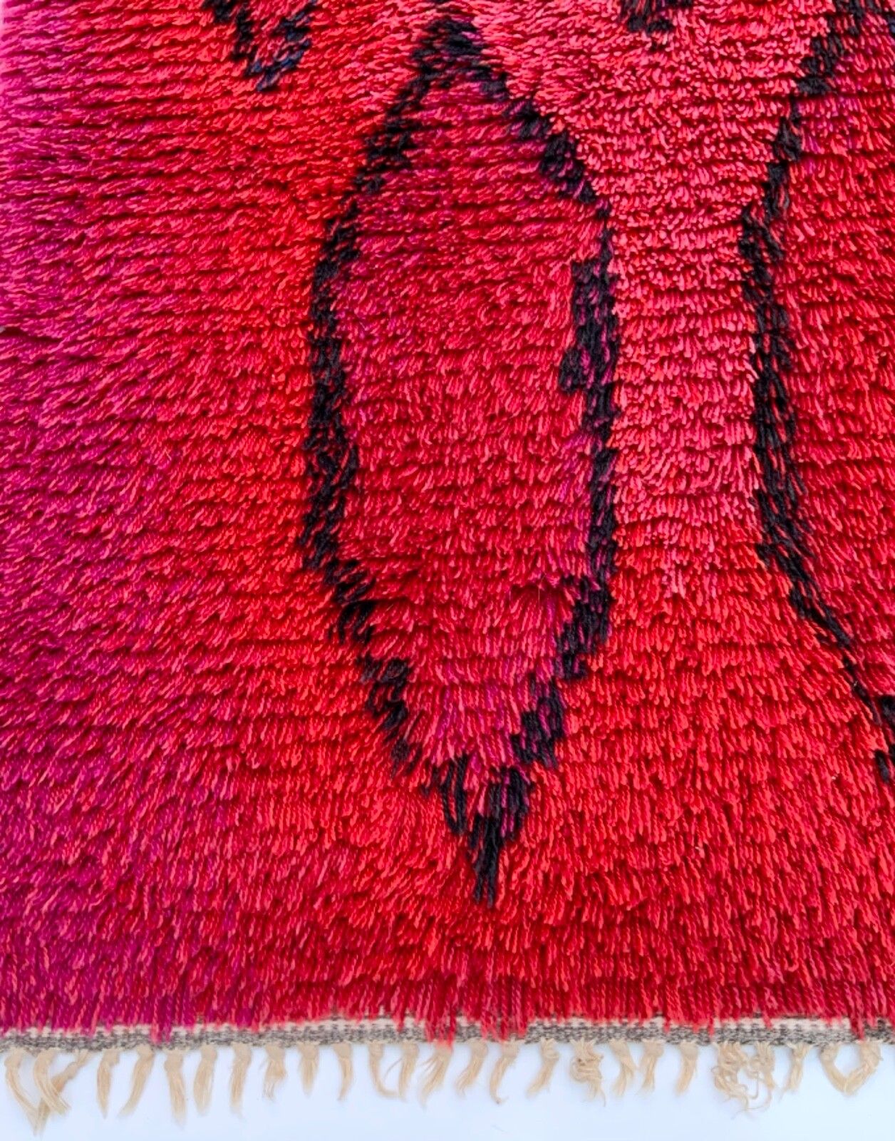 Vintage Red Wool Rya Rug Woven Handmade Vintage Scandinavian Design 1970s photo 251.0