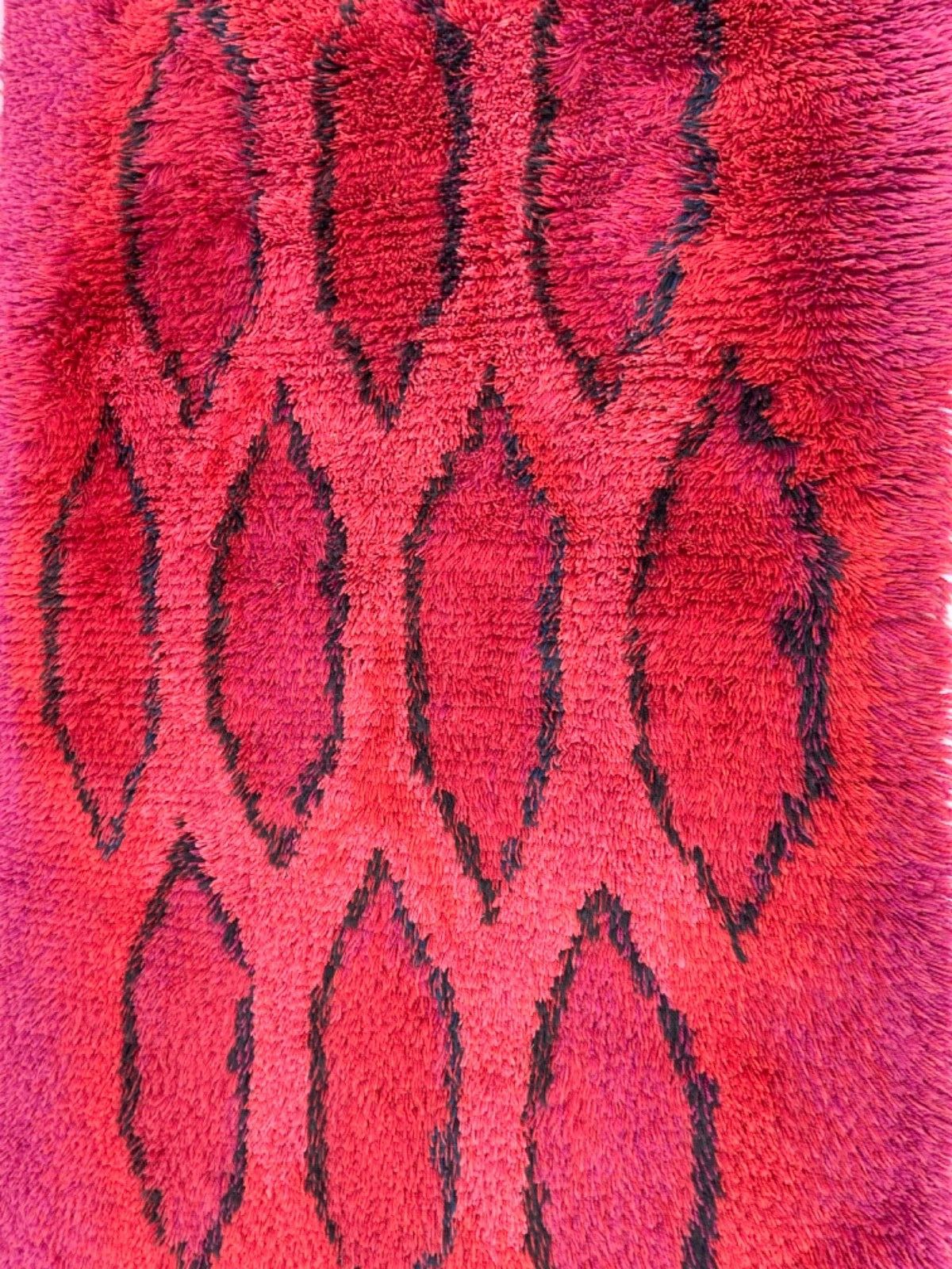 Vintage Red Wool Rya Rug Woven Handmade Vintage Scandinavian Design 1970s photo buy
