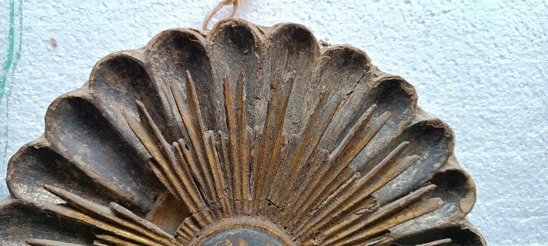 Old Baroque Frieze, Wooden Rose Window, Italy photo Home Decor