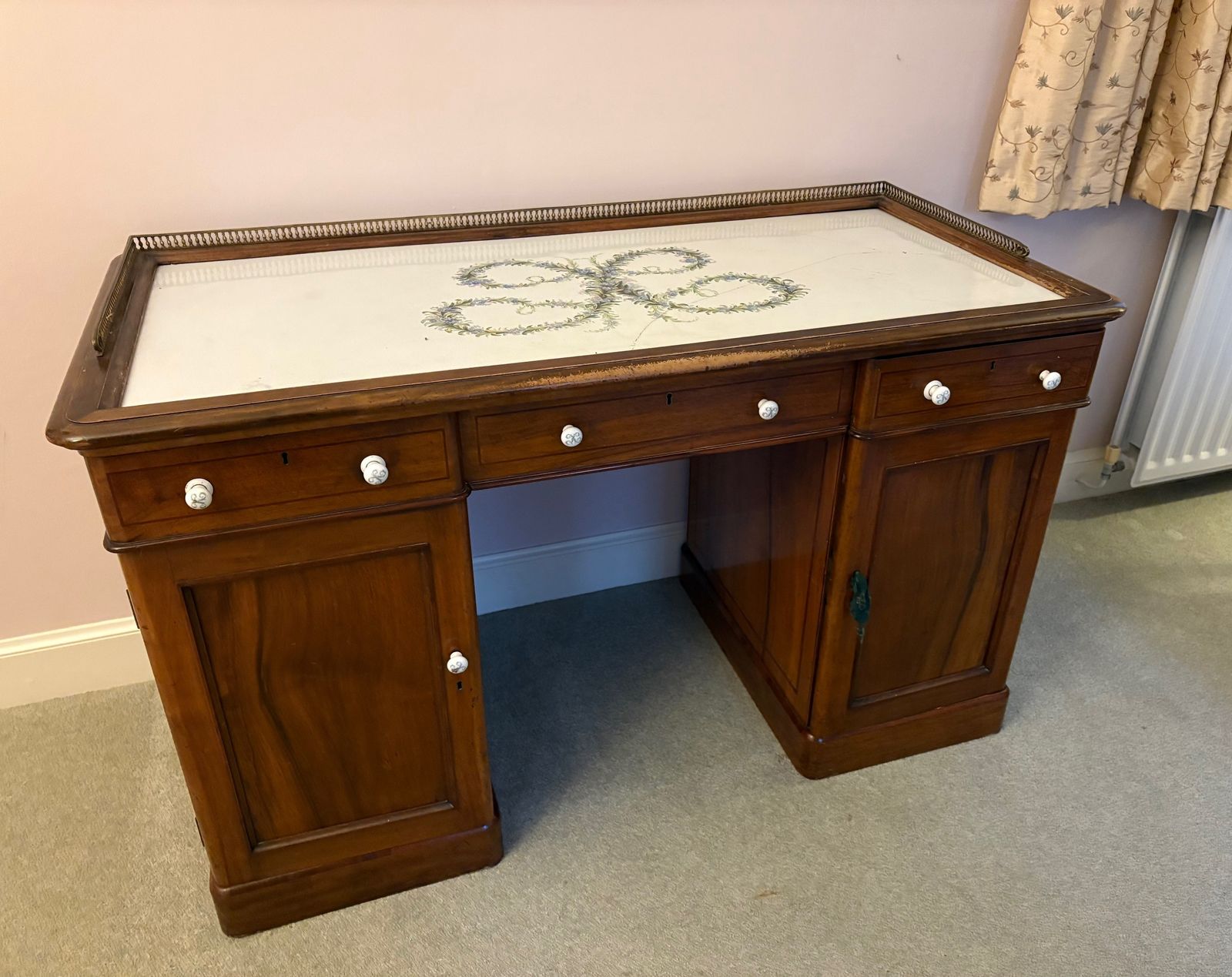 19th Century Mahogany Dressing Table With Ceramic Top And Sutherland Interest