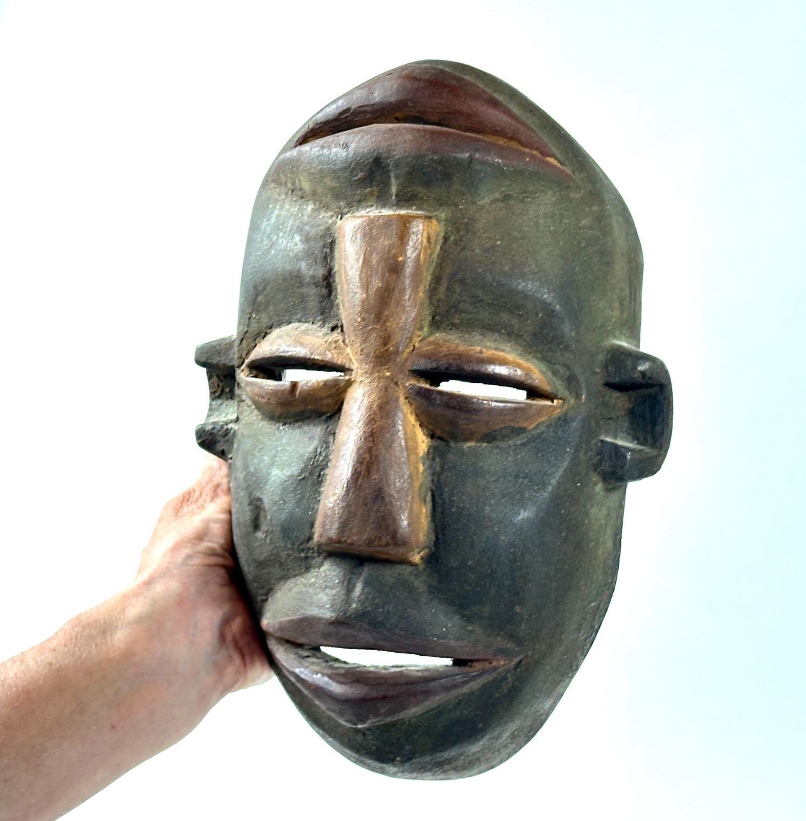 African Wood Tribal Mask – Vintage Hand Carved Mask With Dual Faces photo furniture