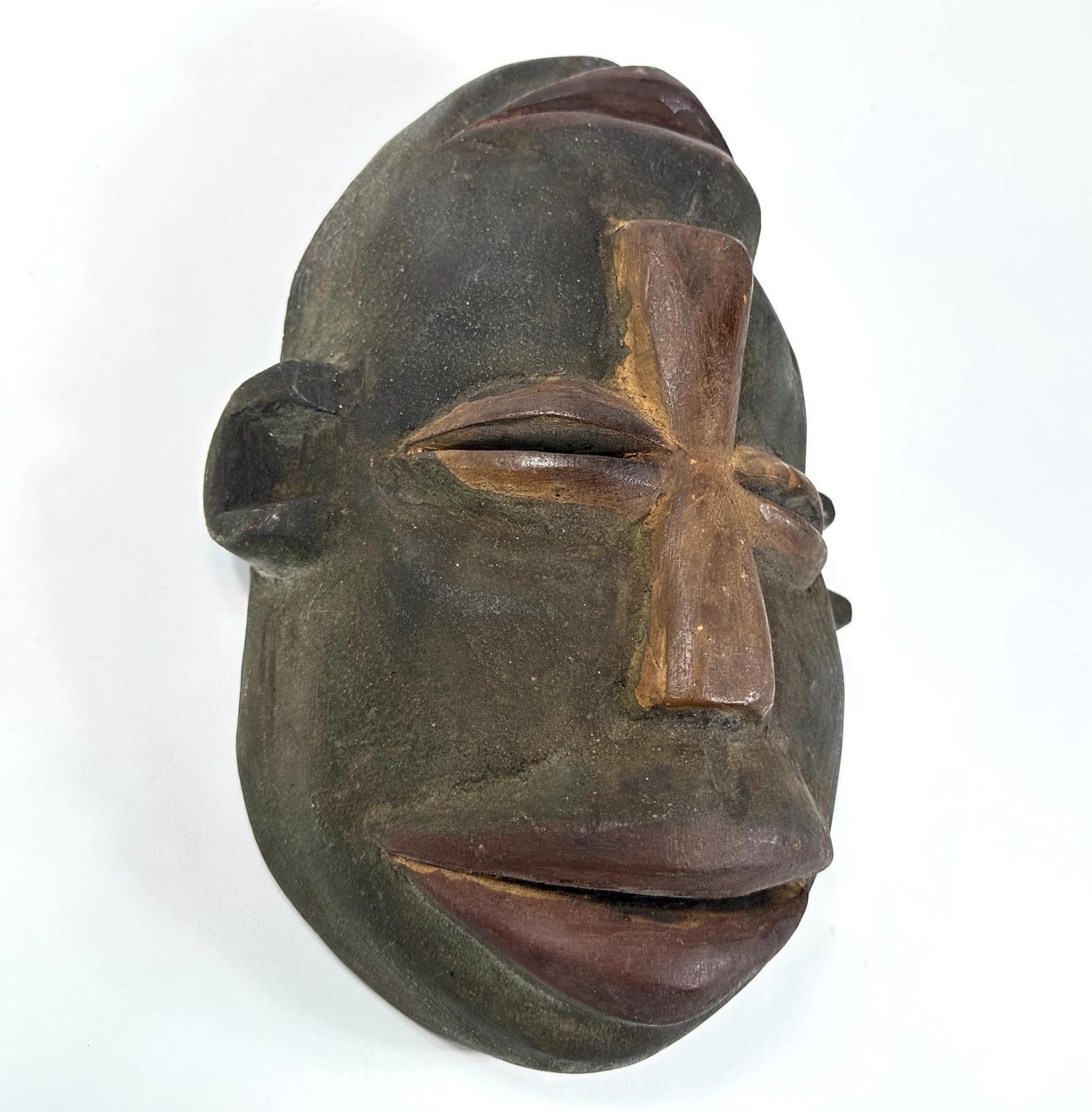 African Wood Tribal Mask – Vintage Hand Carved Mask With Dual Faces photo for sale