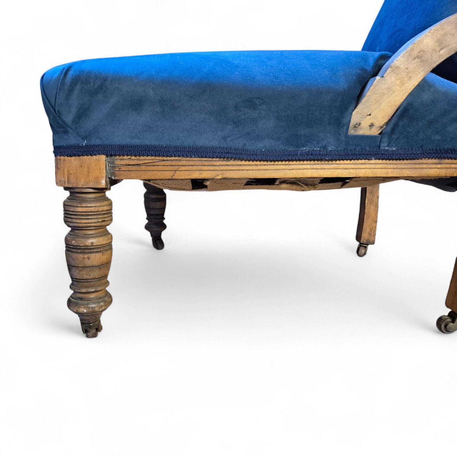 Victorian Oak Nursing Chair With Carved Back & Blue Upholstery photo buy