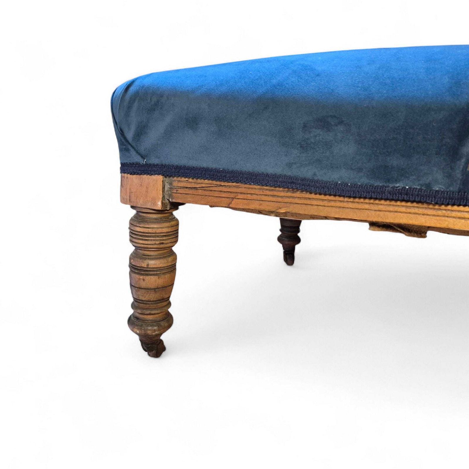 photo furniture Victorian Oak Nursing Chair With Carved Back & Blue Upholstery