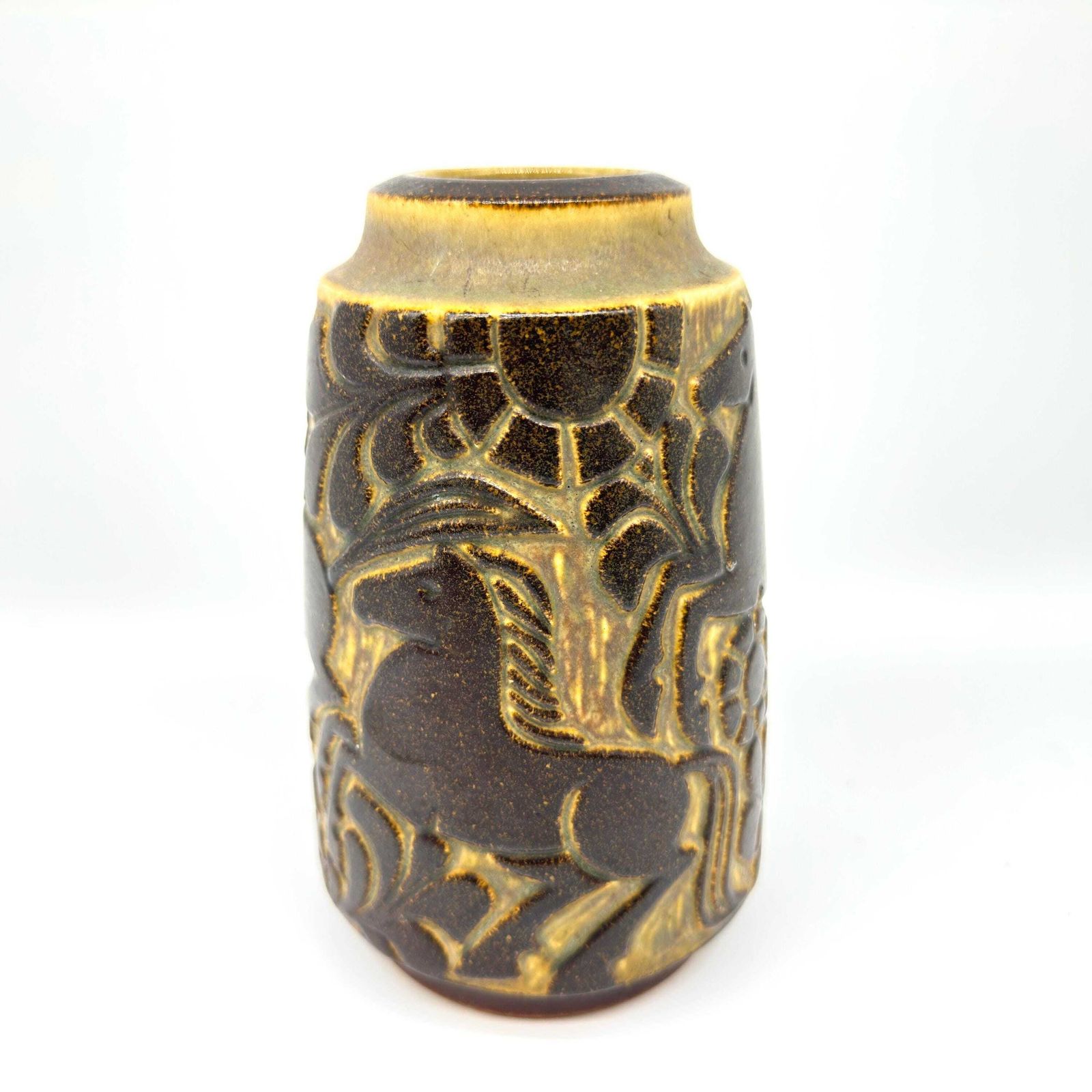 Danish Pottery Vase – 1970s Horse Motif By Michael Andersen & Marianne Starck, Bornholm photo Home Decor