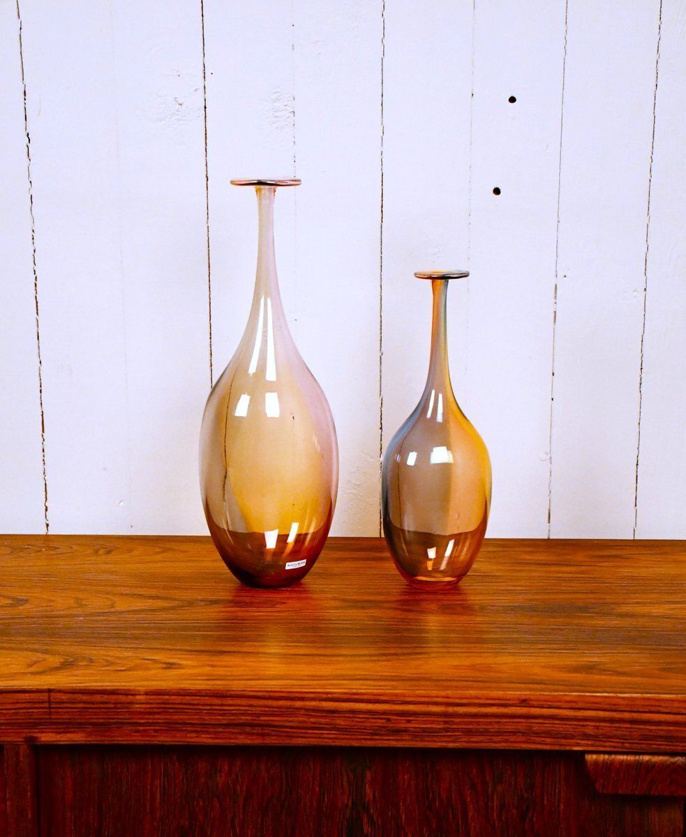 Swedish Handblown Art Glass Bottle Vases By Kjell Engman For Kosta Boda, 1990s, Set Of 2 photo furniture