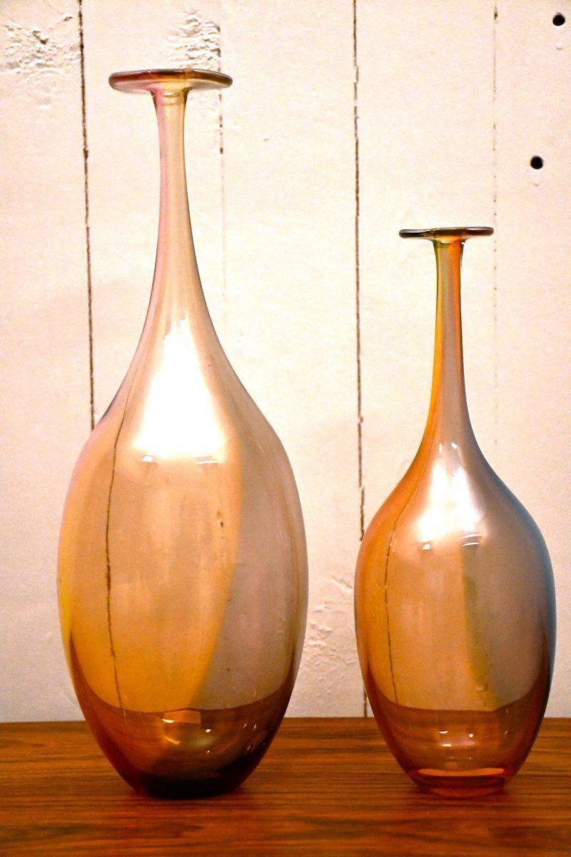 Swedish Handblown Art Glass Bottle Vases By Kjell Engman For Kosta Boda, 1990s, Set Of 2 photo for sale