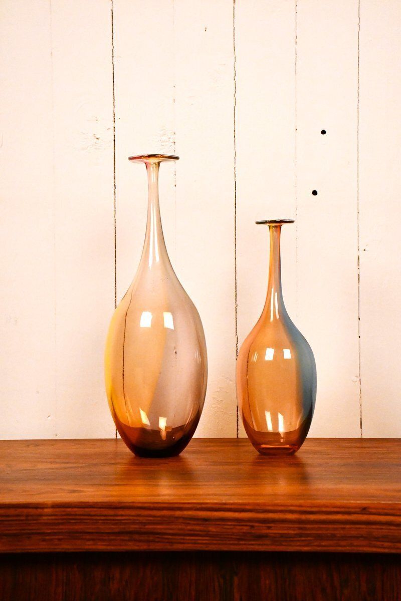 Swedish Handblown Art Glass Bottle Vases By Kjell Engman For Kosta Boda, 1990s, Set Of 2 photo Home Decor