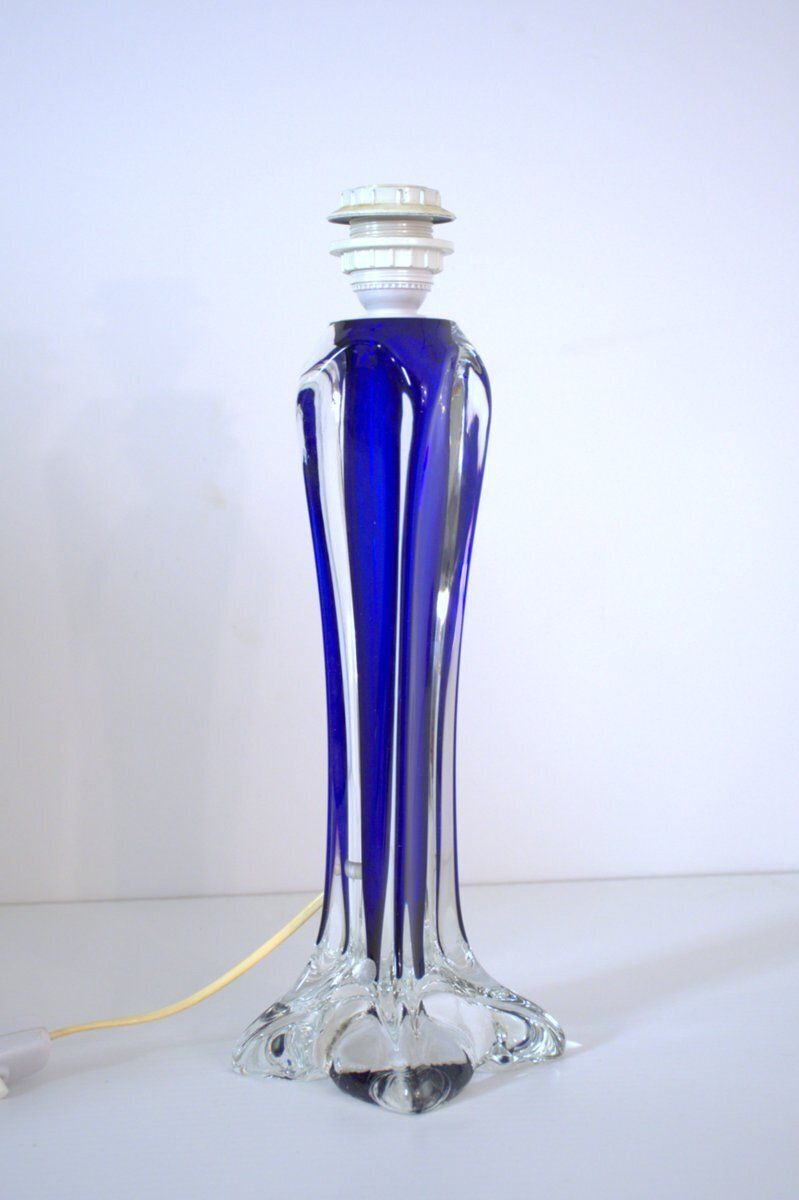 Swedish Modern Art Glass Table Lamp By Paul Kedelf For Flygsfors Glasbruk, 1950s photo vinterior