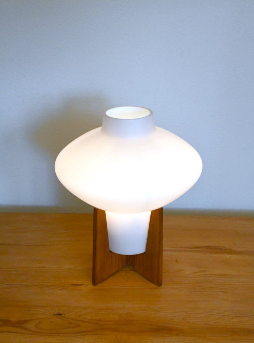 Swedish Glass And Pine Table Lamp By Uno & östen Kristiansson For Luxus, 1960s