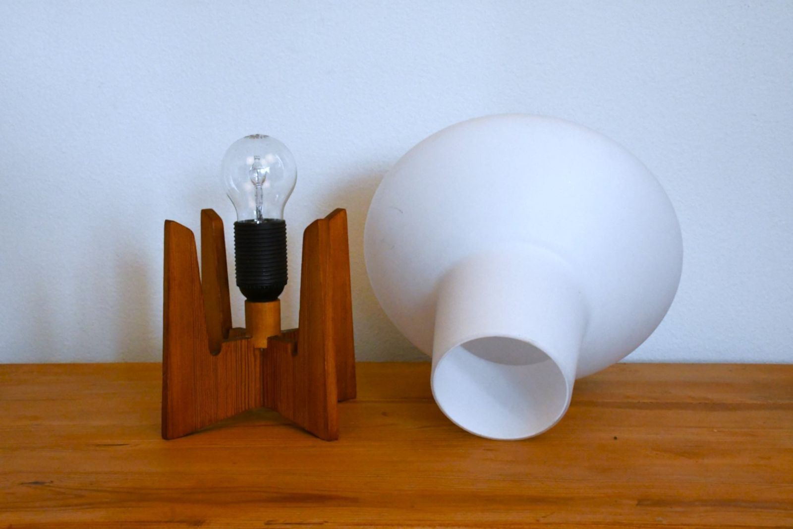 Swedish Glass And Pine Table Lamp By Uno & östen Kristiansson For Luxus, 1960s photo buy