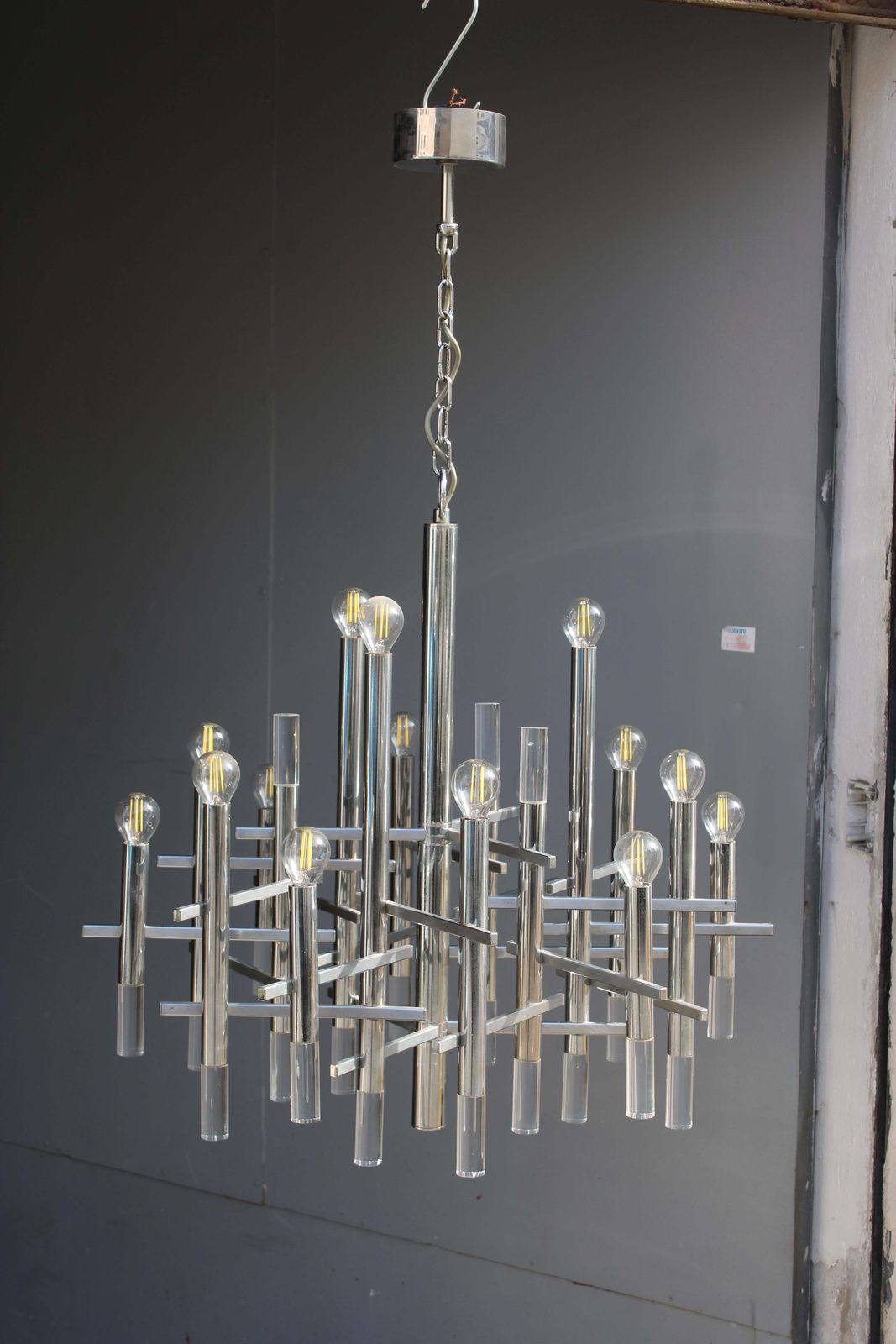 Sciolari Chandelier In Steel And Plexiglass 1970 Italy Minimalist Design photo furniture
