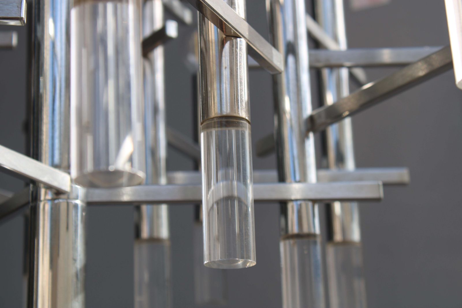 photo for sale Sciolari Chandelier In Steel And Plexiglass 1970 Italy Minimalist Design