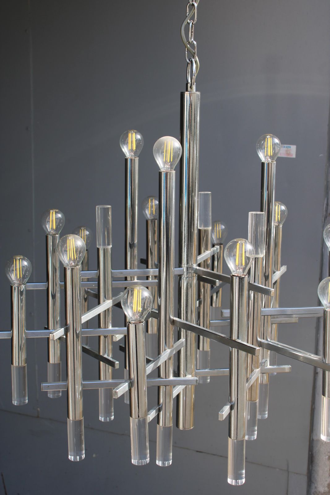 photo vinterior Sciolari Chandelier In Steel And Plexiglass 1970 Italy Minimalist Design
