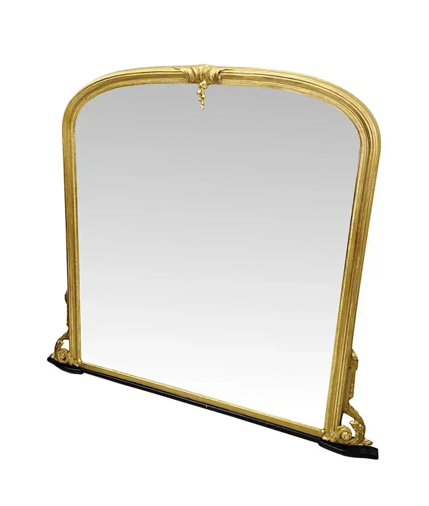 A Fabulous Large 19th Century Archtop Giltwood Overmantel Mirror photo furniture