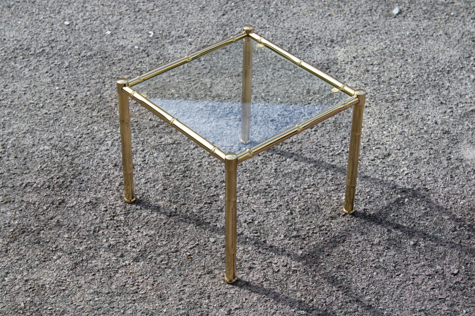 Small Square Coffee Table In Faux Bamboo Brass Italy 1970 photo furniture