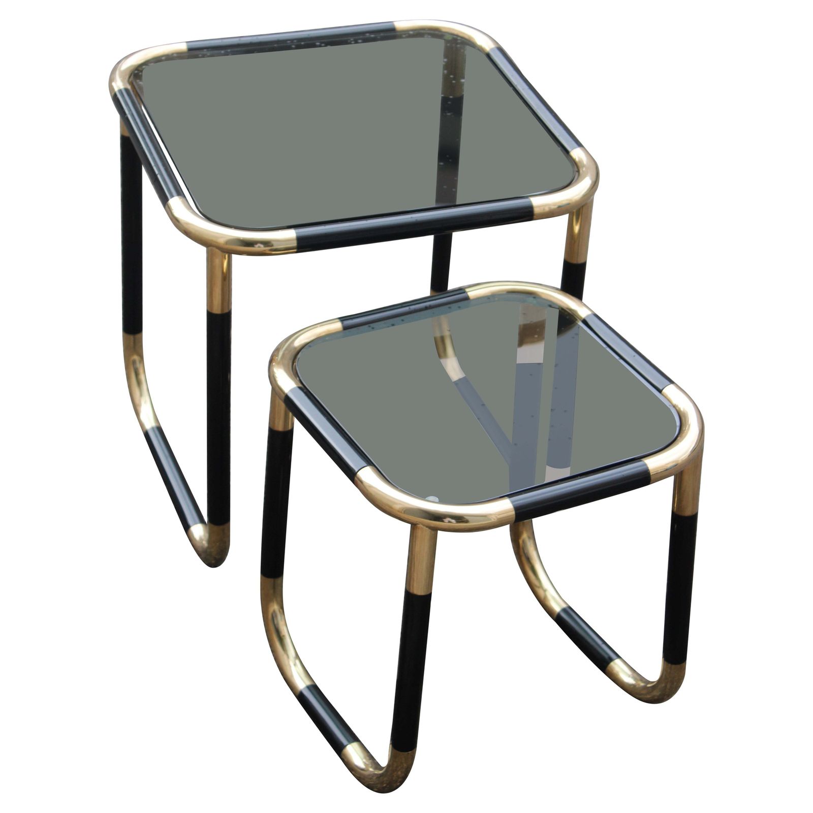 Interlocking Coffee Tables In Enamelled Tubular And Brass Italia 1960