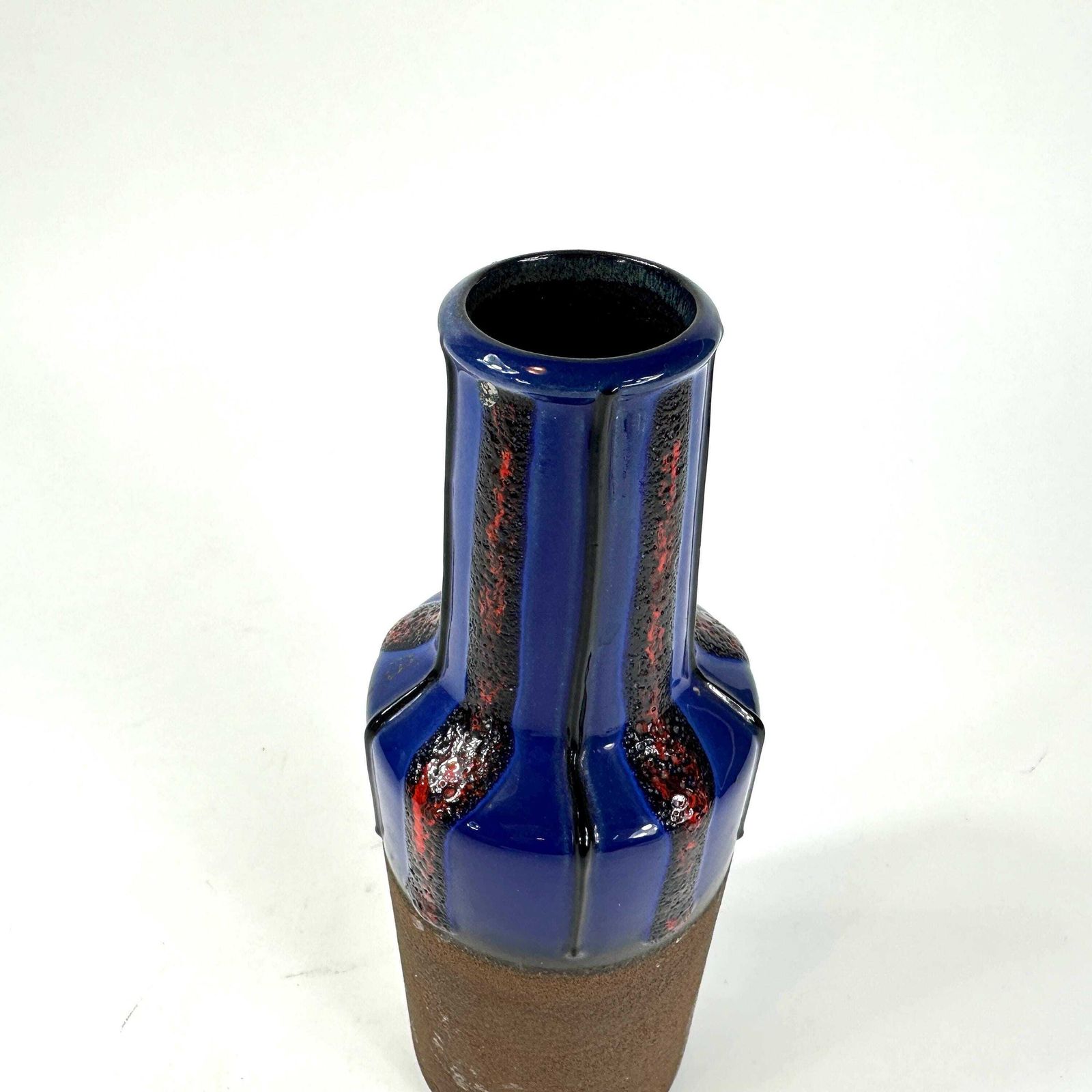 Vintage Fat Lava Vase – Cobalt Blue And Red, 1970s Mid Century German Pottery photo vinterior