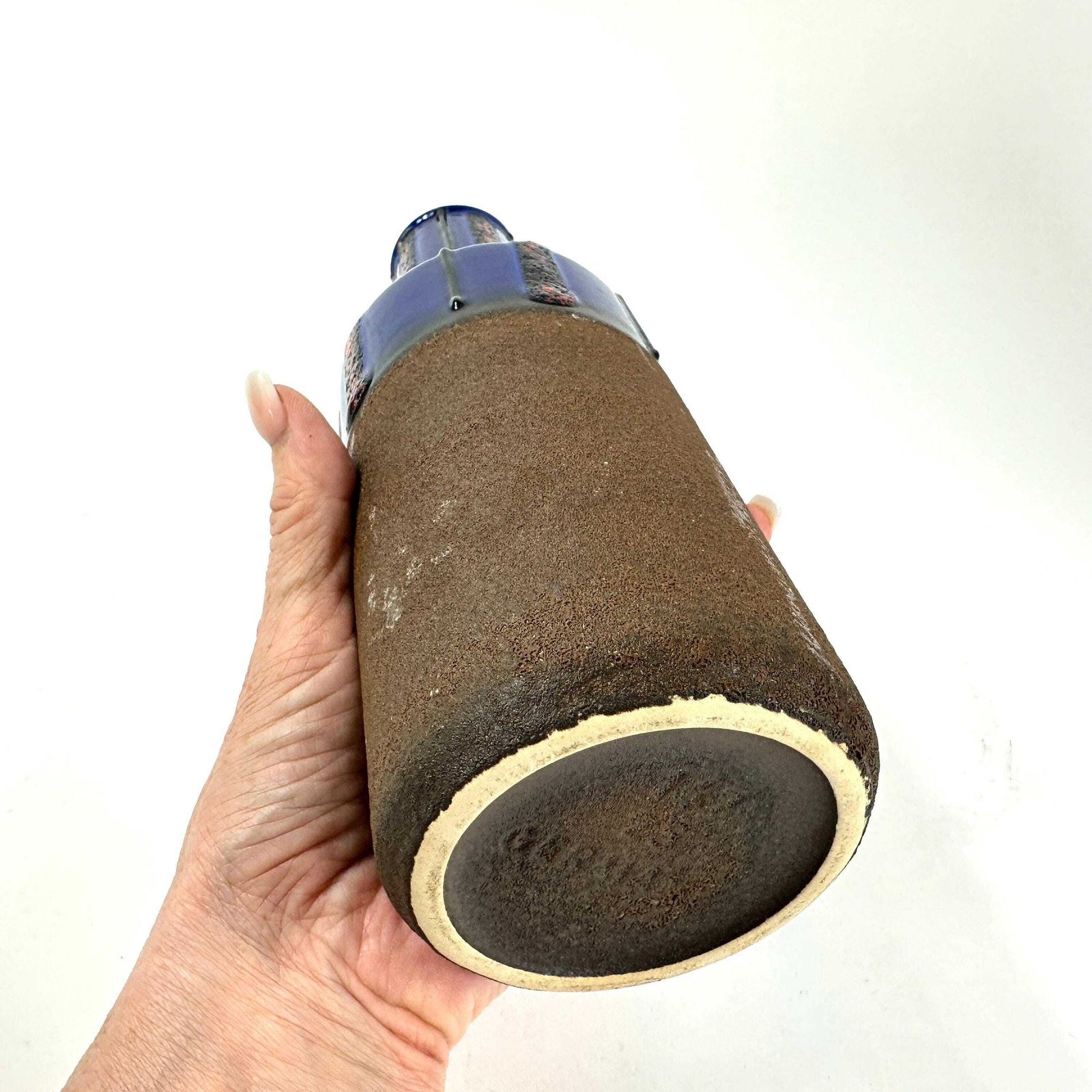 Vintage Fat Lava Vase – Cobalt Blue And Red, 1970s Mid Century German Pottery photo vintage