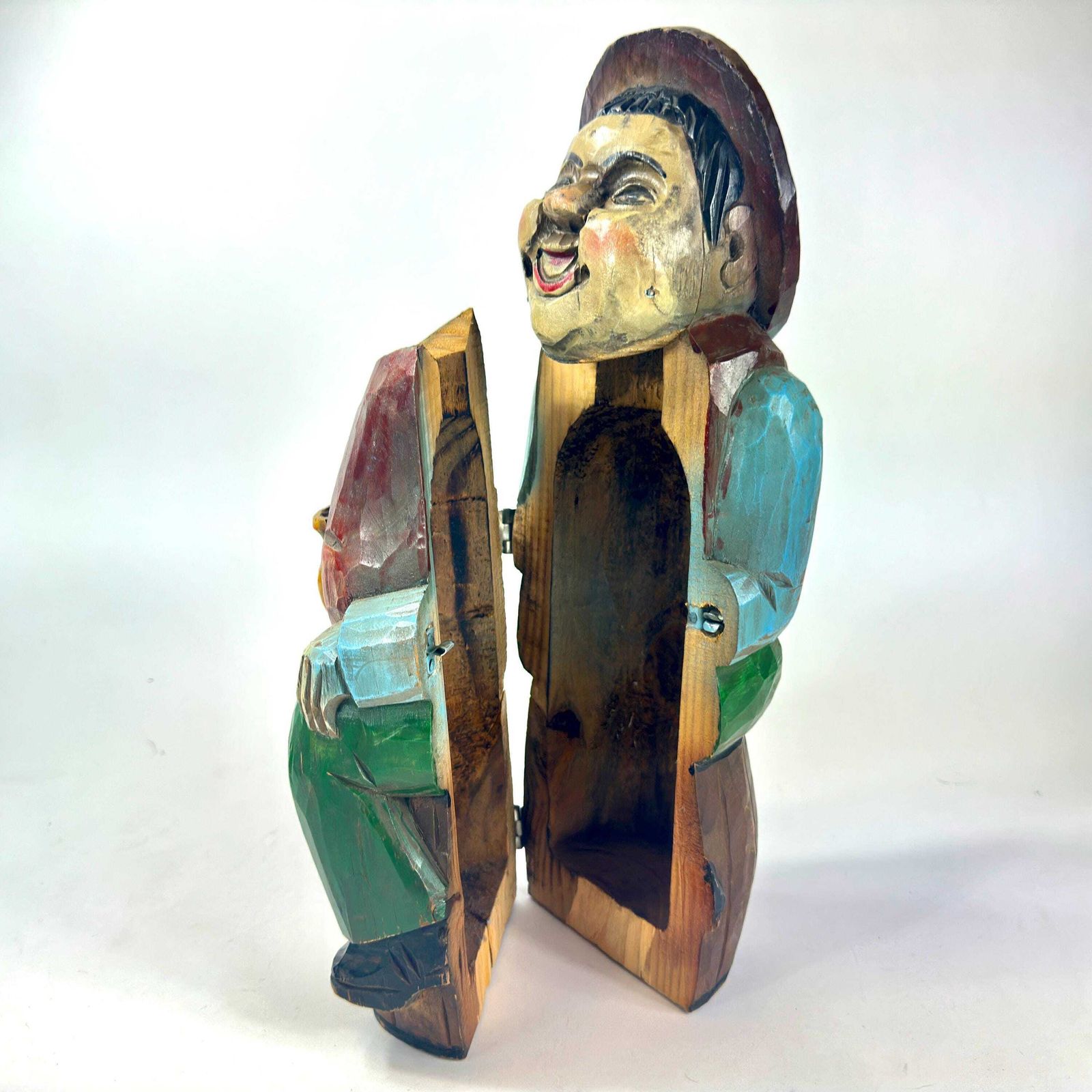 Vintage Hand Carved Wooden Wine Container – Jolly Man Figure Holding A Stein photo Home Decor