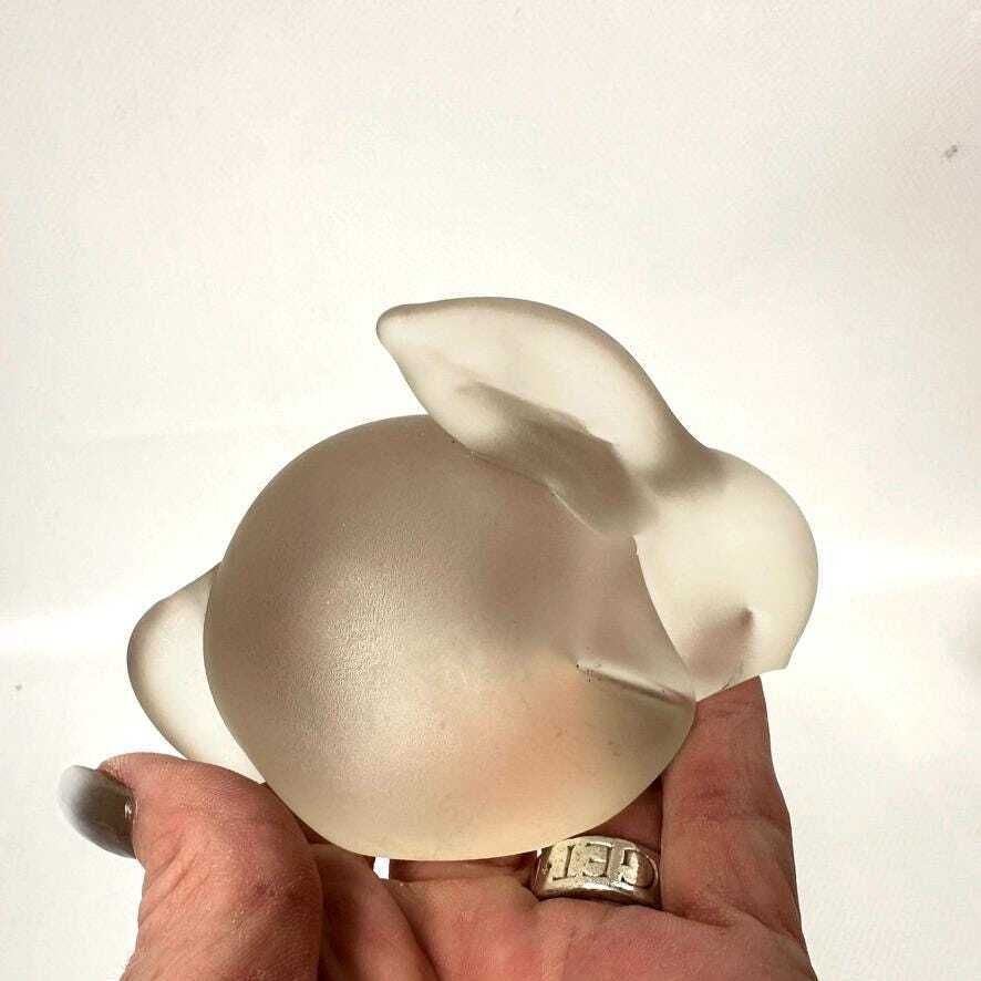 Scandinavian Frosted Glass Rabbit Sculpture – Mid Century Modern Style, Minimalist Art Glass Figurine photo vintage