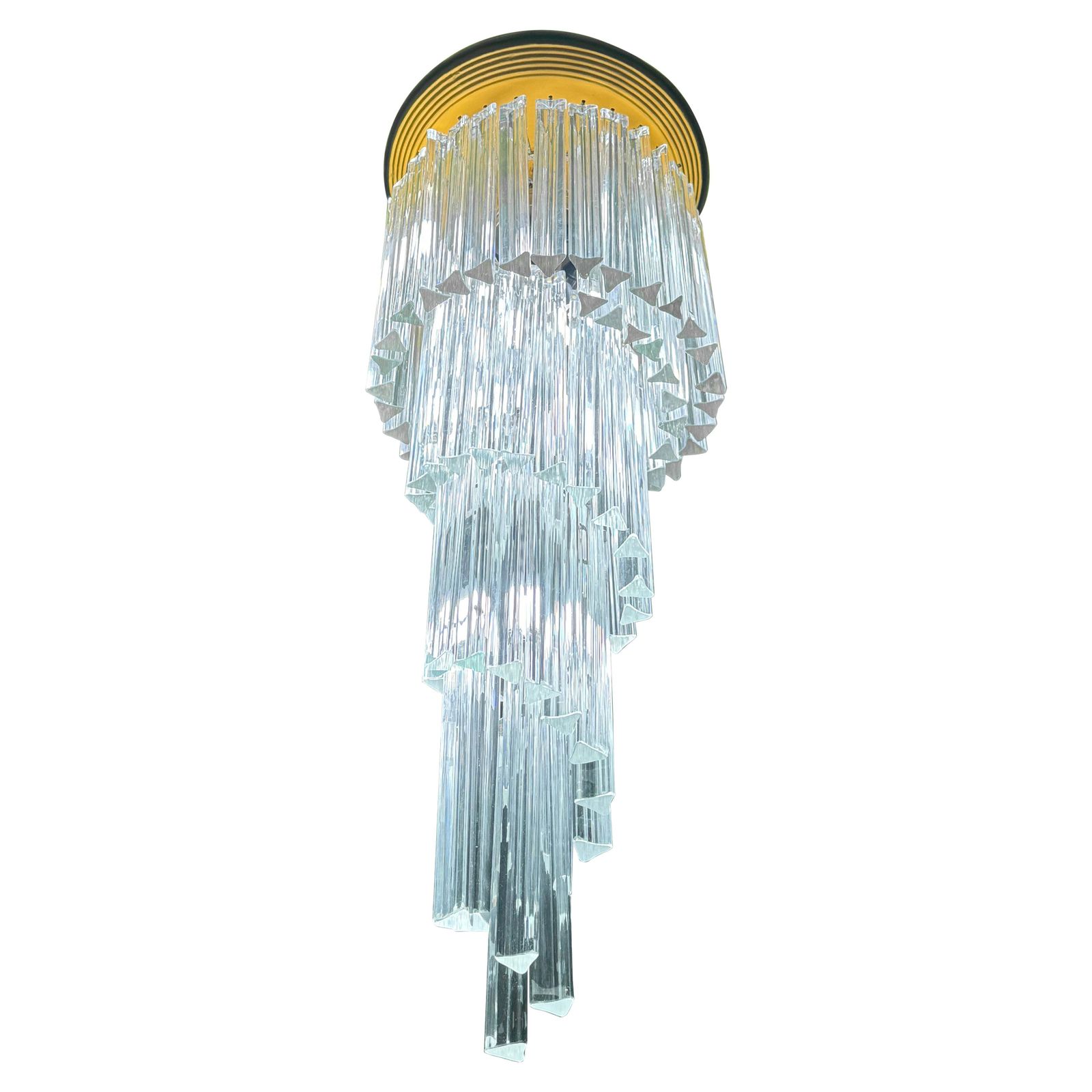 Venini Triedri Italia 1970 Murano Art Glass Waterfall Chandelier