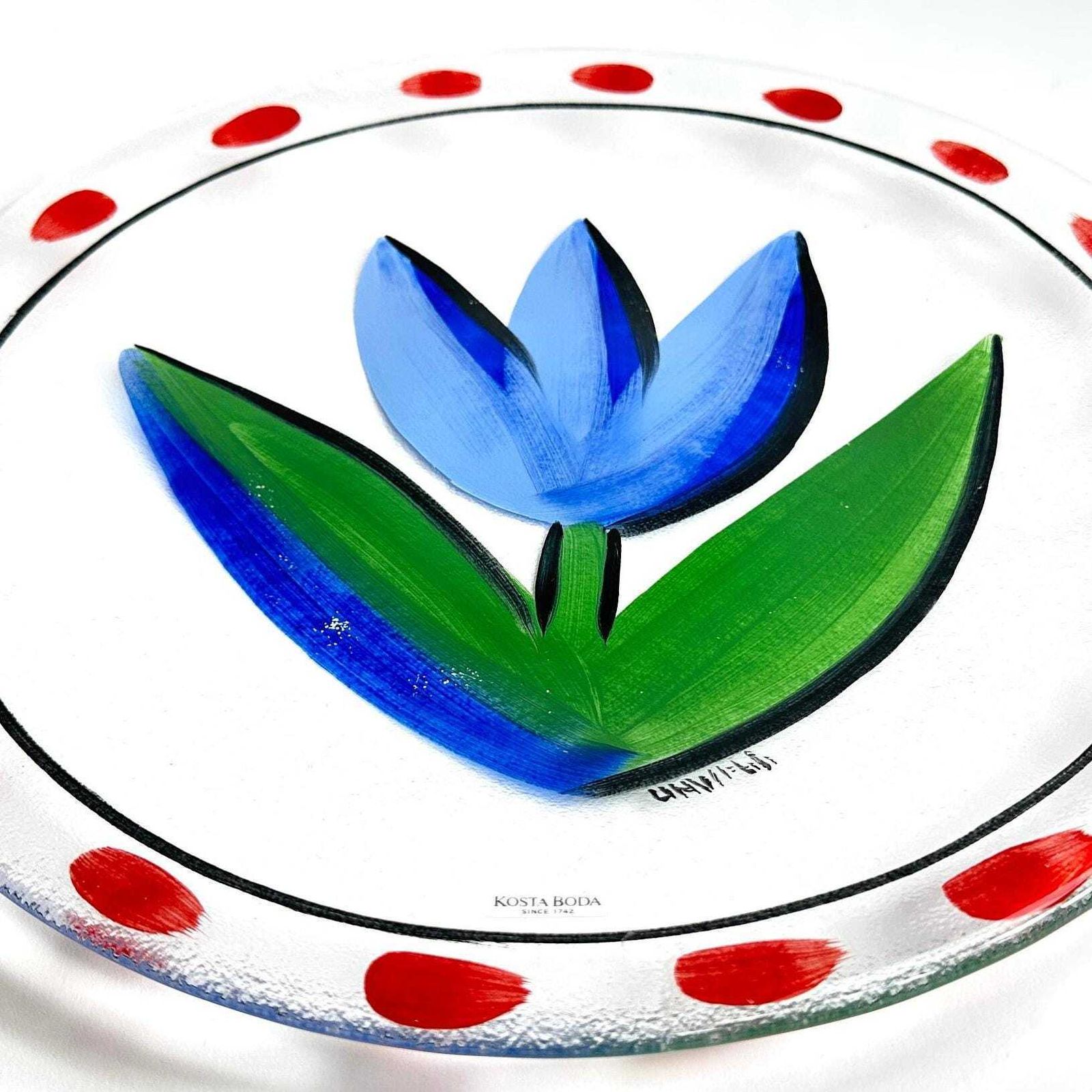 Kosta Boda Glass Plate: Ulrica Hydman Vallien Blue Tulip Charger photo 183.0